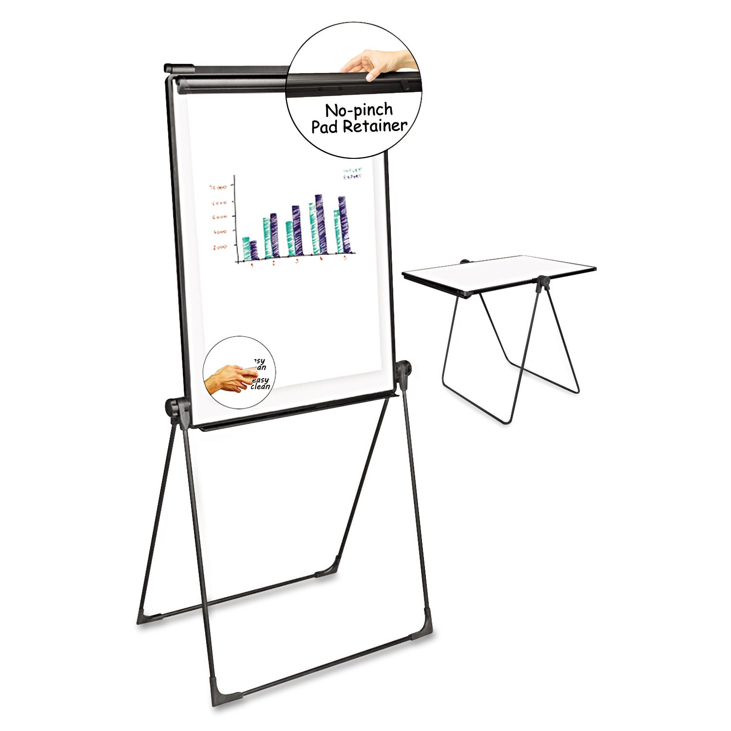 Foldable Double-Sided Dry Erase Easel, Two Configurations, 29 x 41, White Surface, Black Plastic Frame