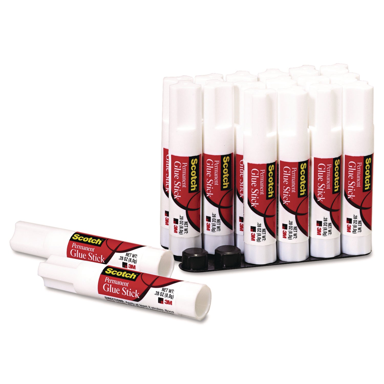 Scotch® Permanent Glue Stick, 0.28 oz, Dries Clear, 18/Pack