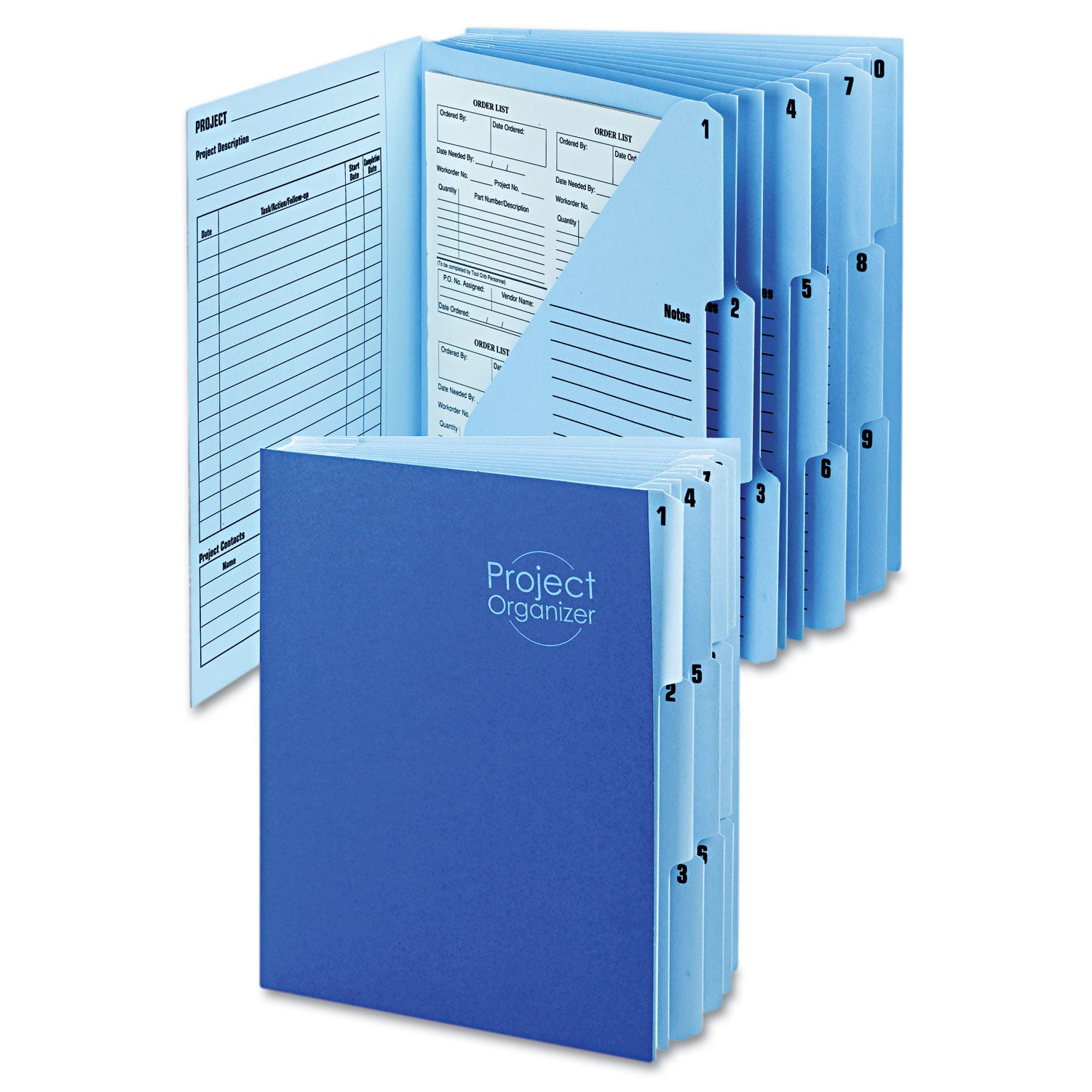 Smead™ 10-Pocket Project Organizer with Indexed Tabs (1-10), 10 Sections, Unpunched, 1/3-Cut Tabs, Letter Size, Lake Blue/Navy Blue