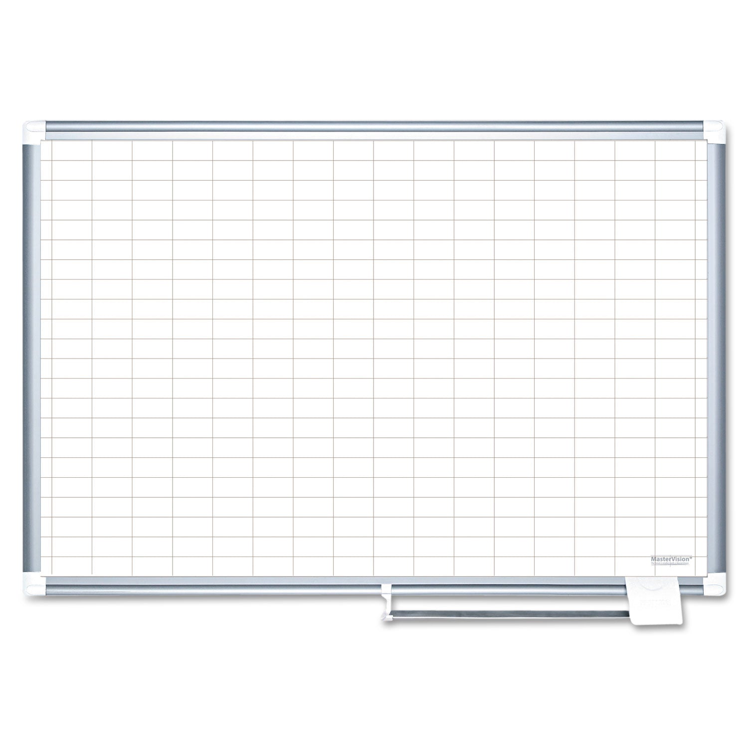 Gridded Magnetic Steel Dry Erase Planning Board, 1 x 2 Grid, 48 x 36, White Surface, Silver Aluminum Frame