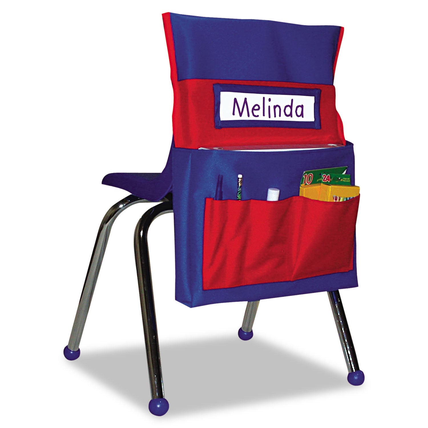 Chairback Buddy Pocket Chart, 7 Pockets, 15 x 19, Blue/Red