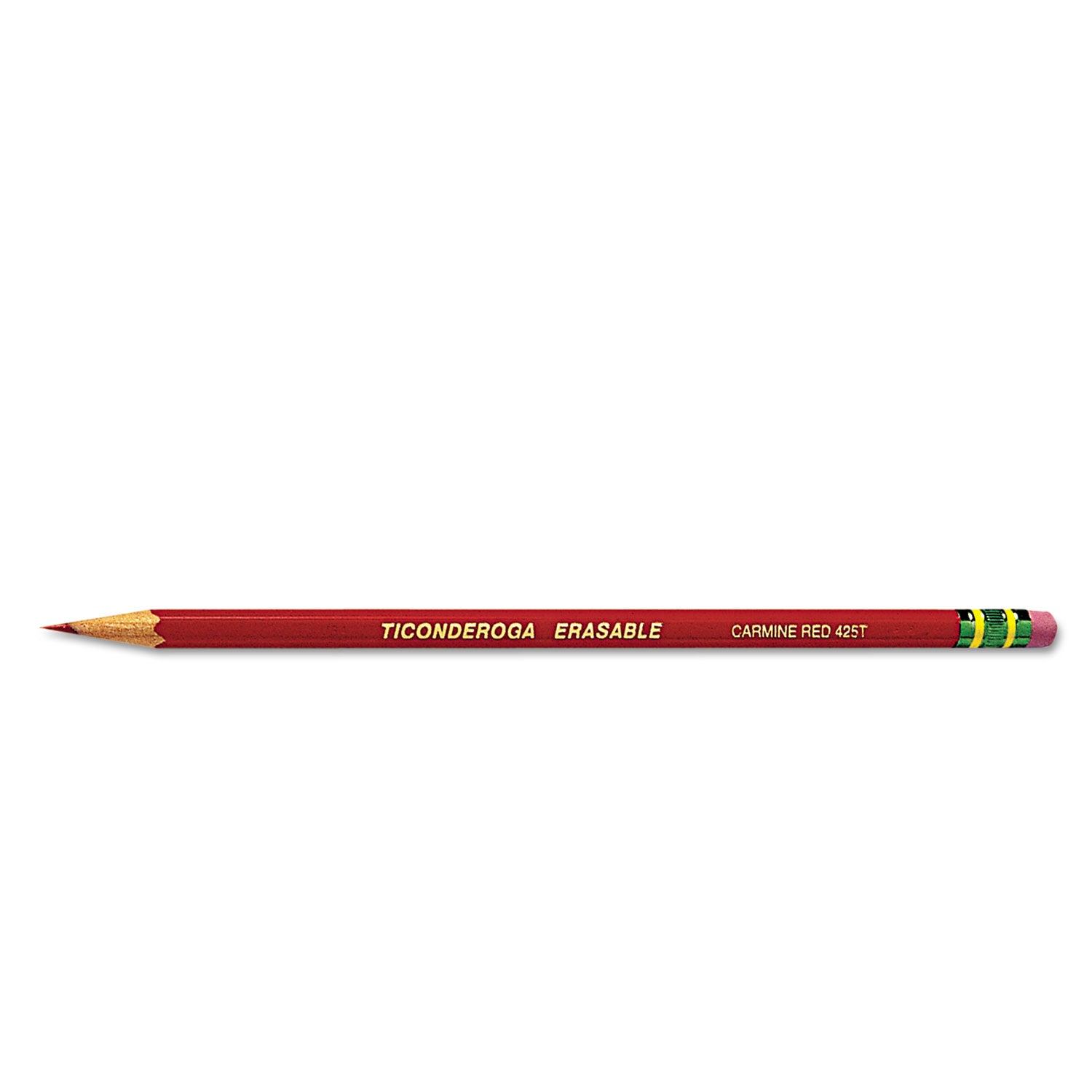 Ticonderoga® Erasable Colored Pencils, 2.6 mm, 2B, Carmine Red Lead, Carmine Red Barrel, Dozen