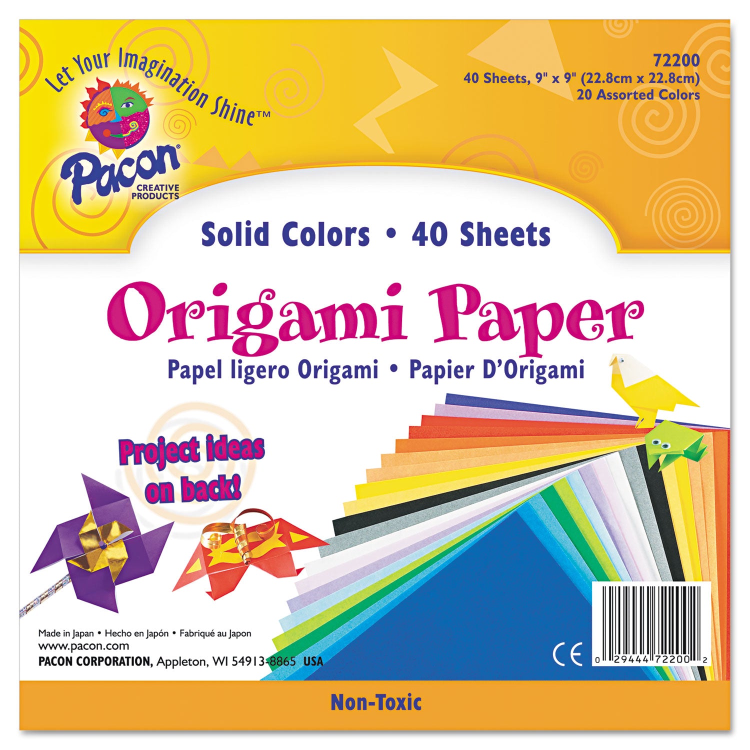 Pacon® Origami Paper, 30 lb Bond Weight, 9 x 9, Assorted Bright Colors, 40/Pack