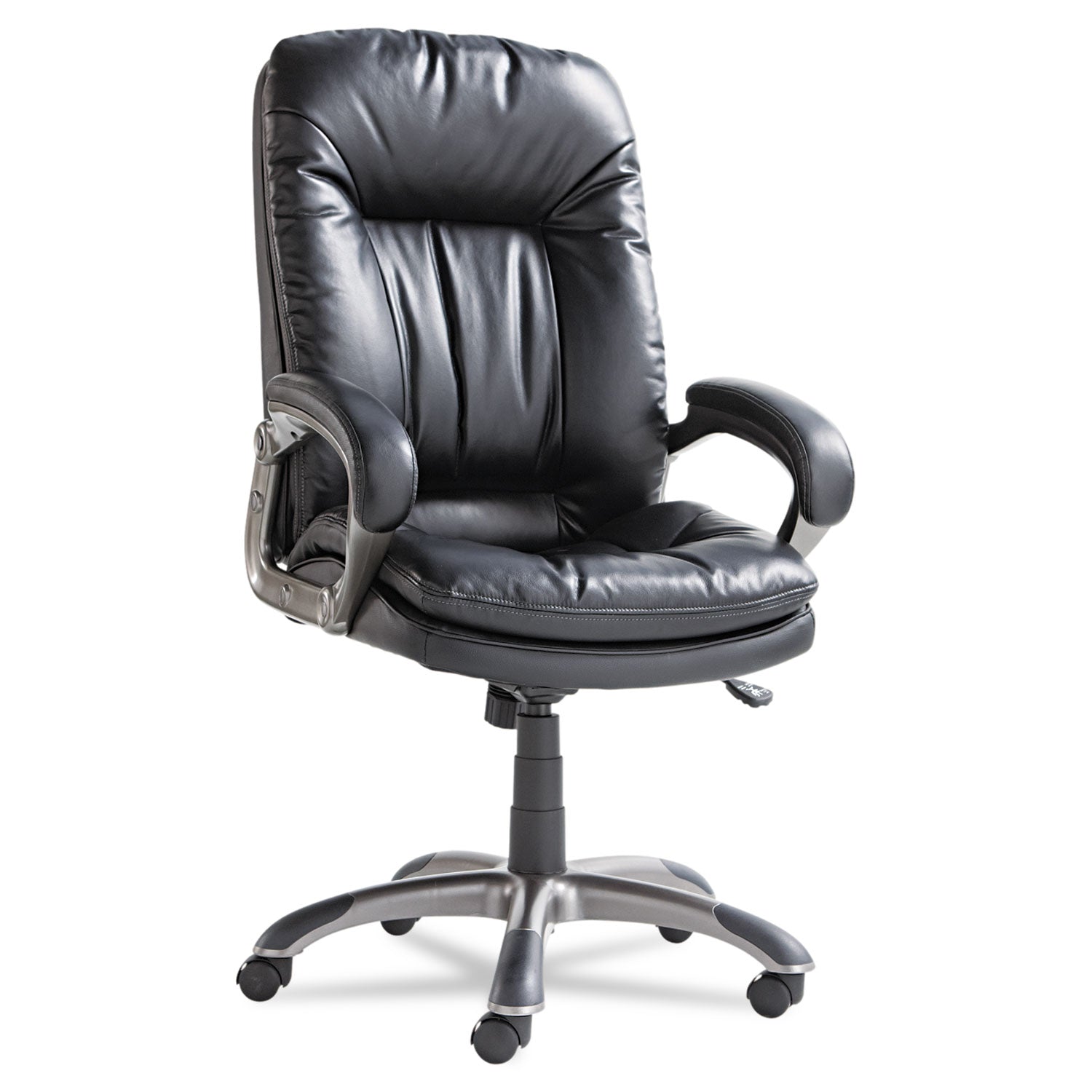 OIF Executive Swivel/Tilt Bonded Leather High-Back Chair, Supports Up to 250 lb, 18.50" to 21.65" Seat Height, Black