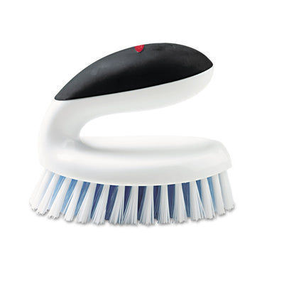 OXO Good Grips Household Scrub Brush, White/Blue Nylon/Polypropylene Bristles, 5" Brush, 5" Black/White Handle - Flipcost