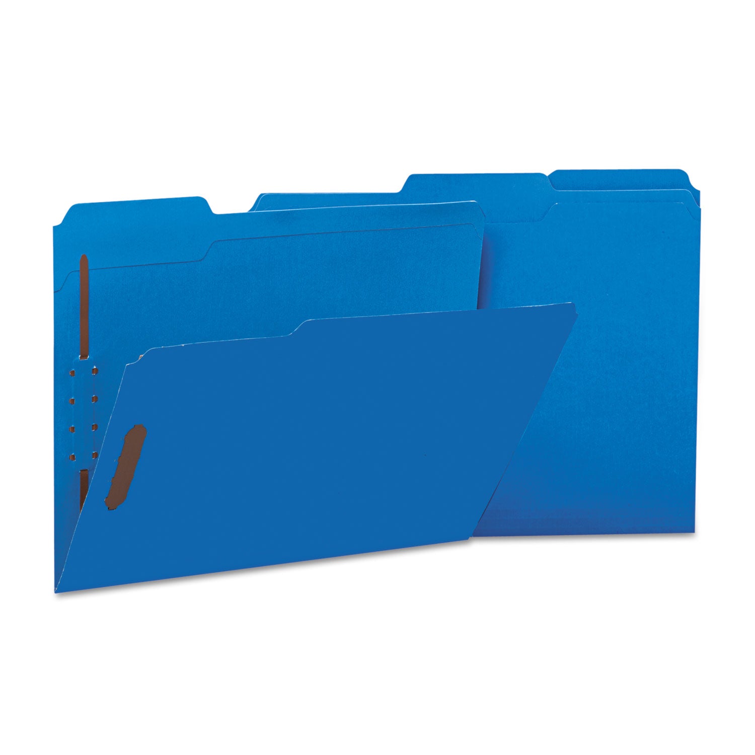 Universal® Deluxe Reinforced Top Tab Fastener Folders, 0.75" Expansion, 2 Fasteners, Letter Size, Blue Exterior, 50/Box