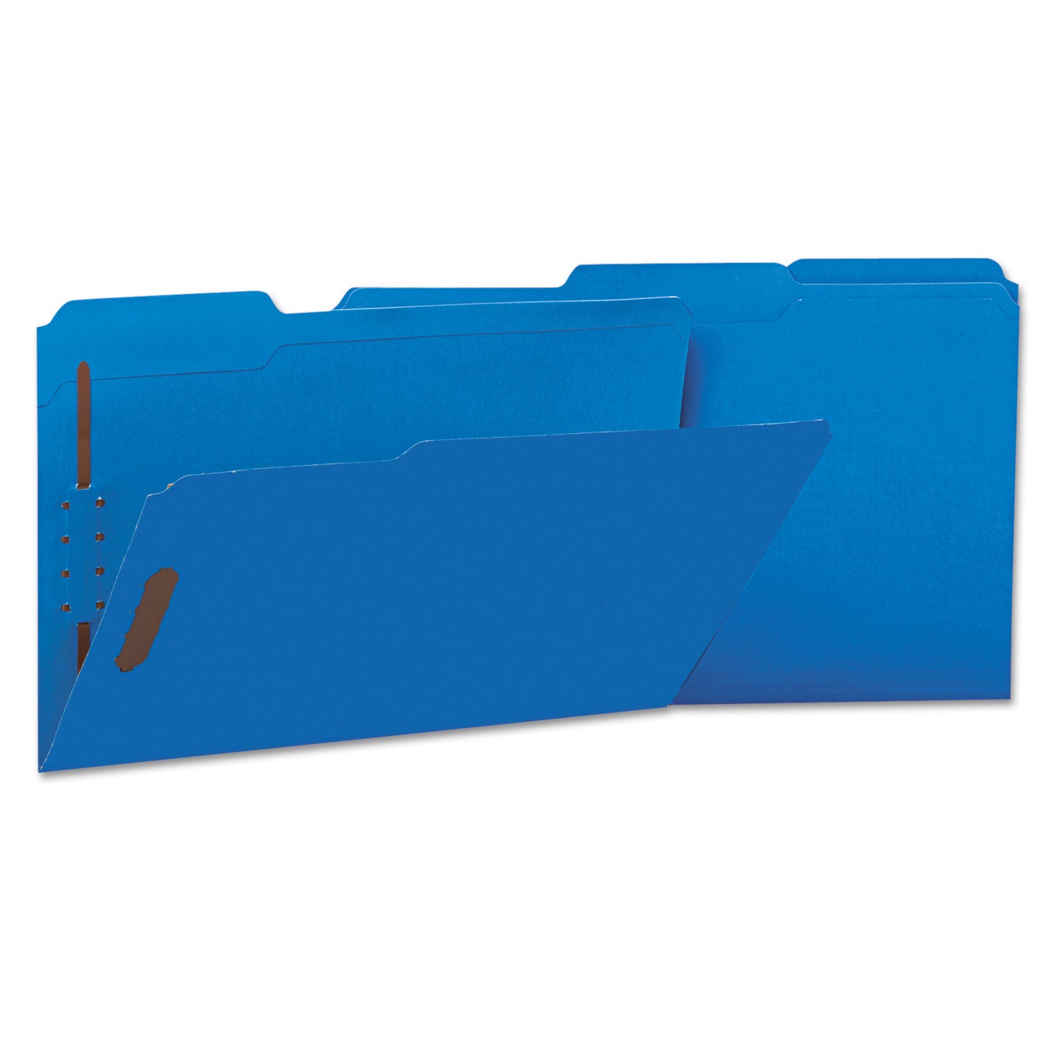 Universal® Deluxe Reinforced Top Tab Fastener Folders, 0.75" Expansion, 2 Fasteners, Legal Size, Blue Exterior, 50/Box