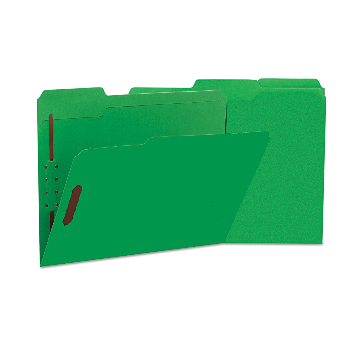 Universal® Deluxe Reinforced Top Tab Fastener Folders, 0.75" Expansion, 2 Fasteners, Letter Size, Green Exterior, 50/Box