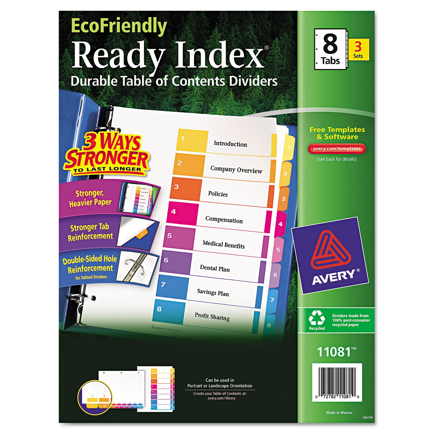 Customizable Table of Contents Ready Index Dividers with Multicolor Tabs, 8-Tab, 1 to 8, 11 x 8.5, White, 3 Sets