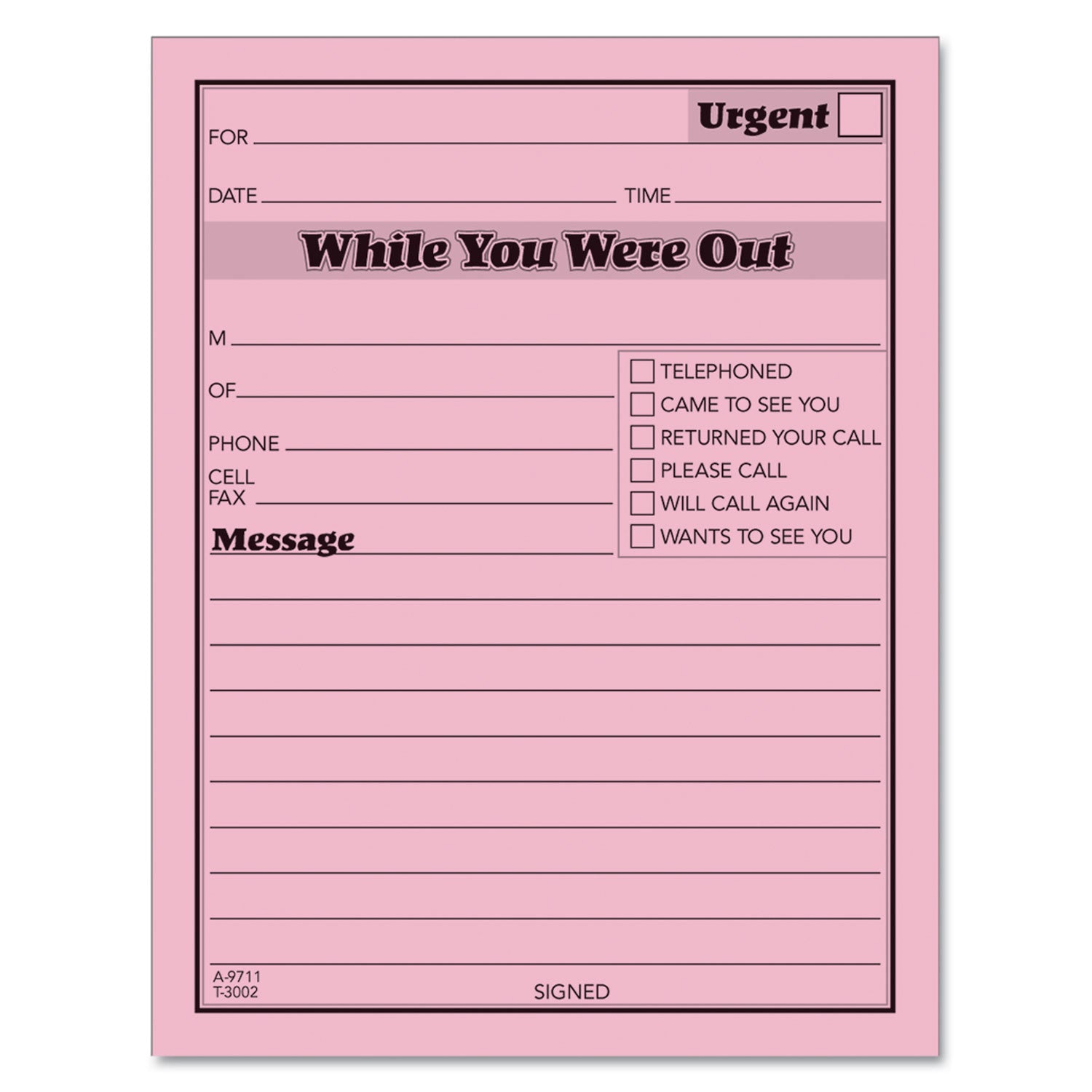 Pink Message Pad, One-Part (No Copies), 4.25 x 5.5, 50 Forms/Pad, 12 Pads/Pack