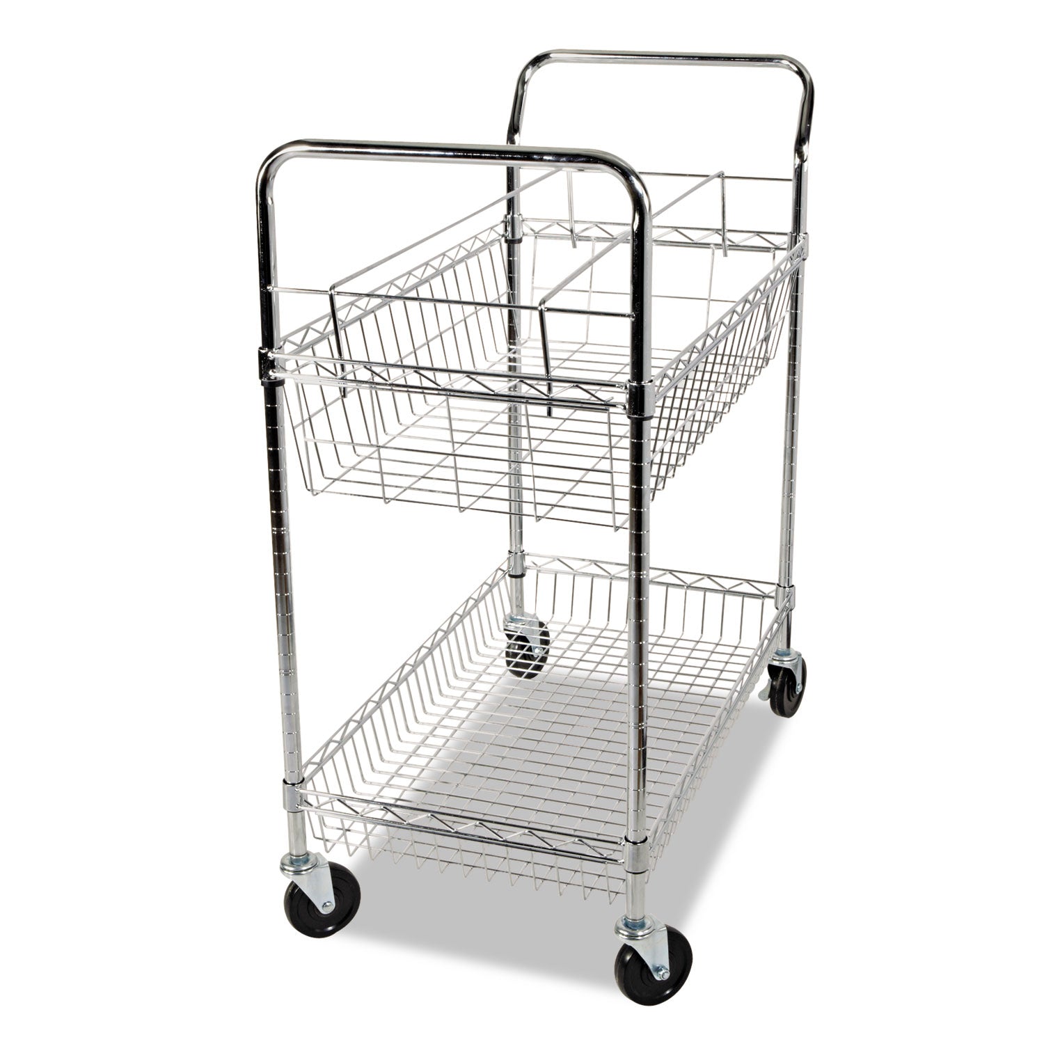 Alera® Carry-all Mail Cart, Metal, 1 Shelf, 1 Bin, 34.88" x 18" x 39.5", Silver