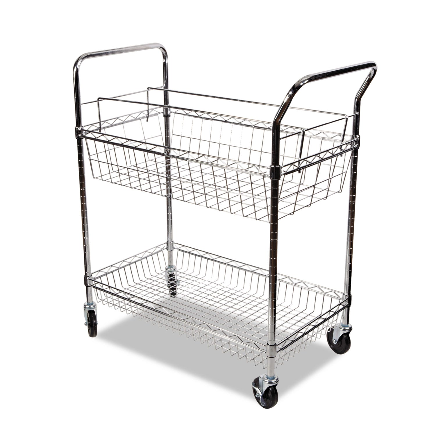 Alera® Carry-all Mail Cart, Metal, 1 Shelf, 1 Bin, 34.88" x 18" x 39.5", Silver