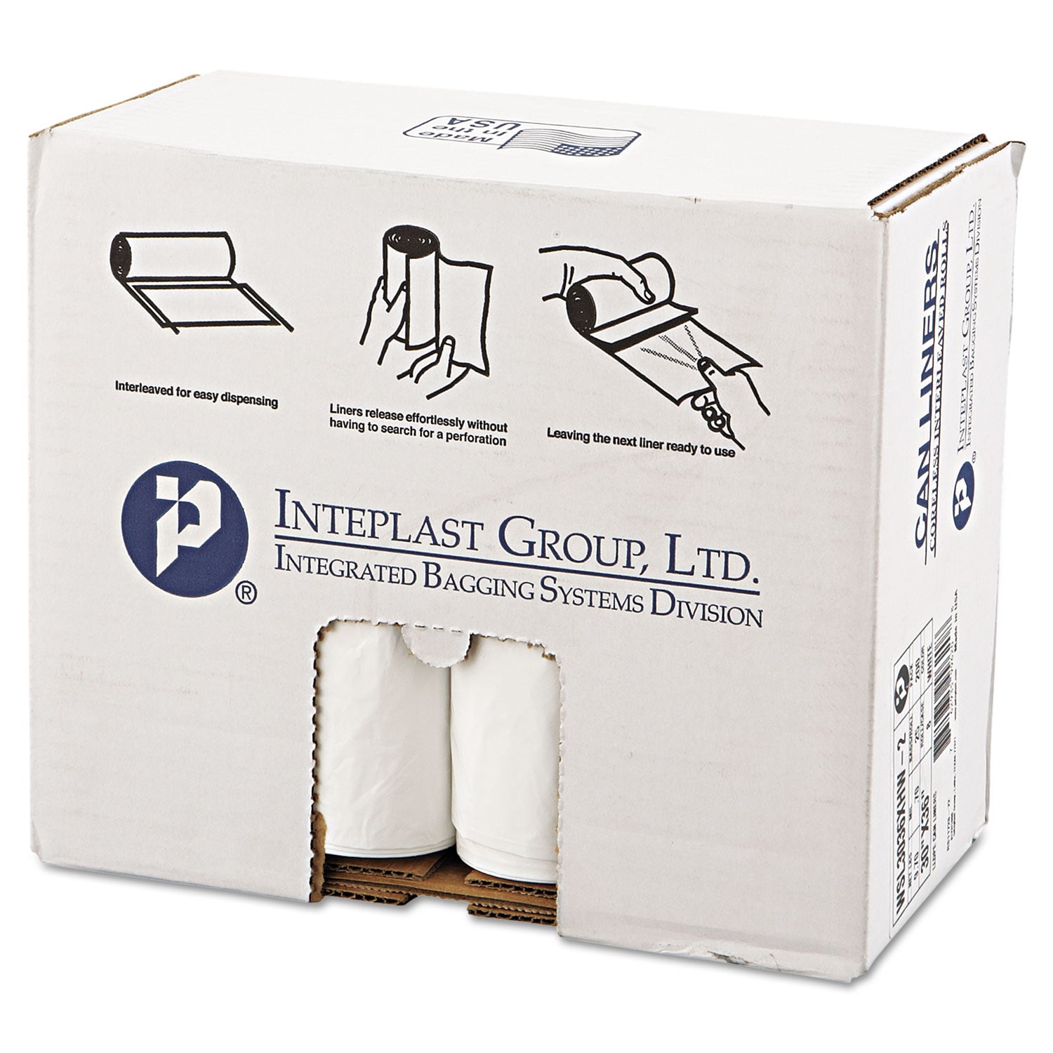 Low-Density Commercial Can Liners, 30 gal, 0.7 mil, 30" x 36", White, Interleaved Roll, 25 Bags/Roll, 8 Rolls/Carton