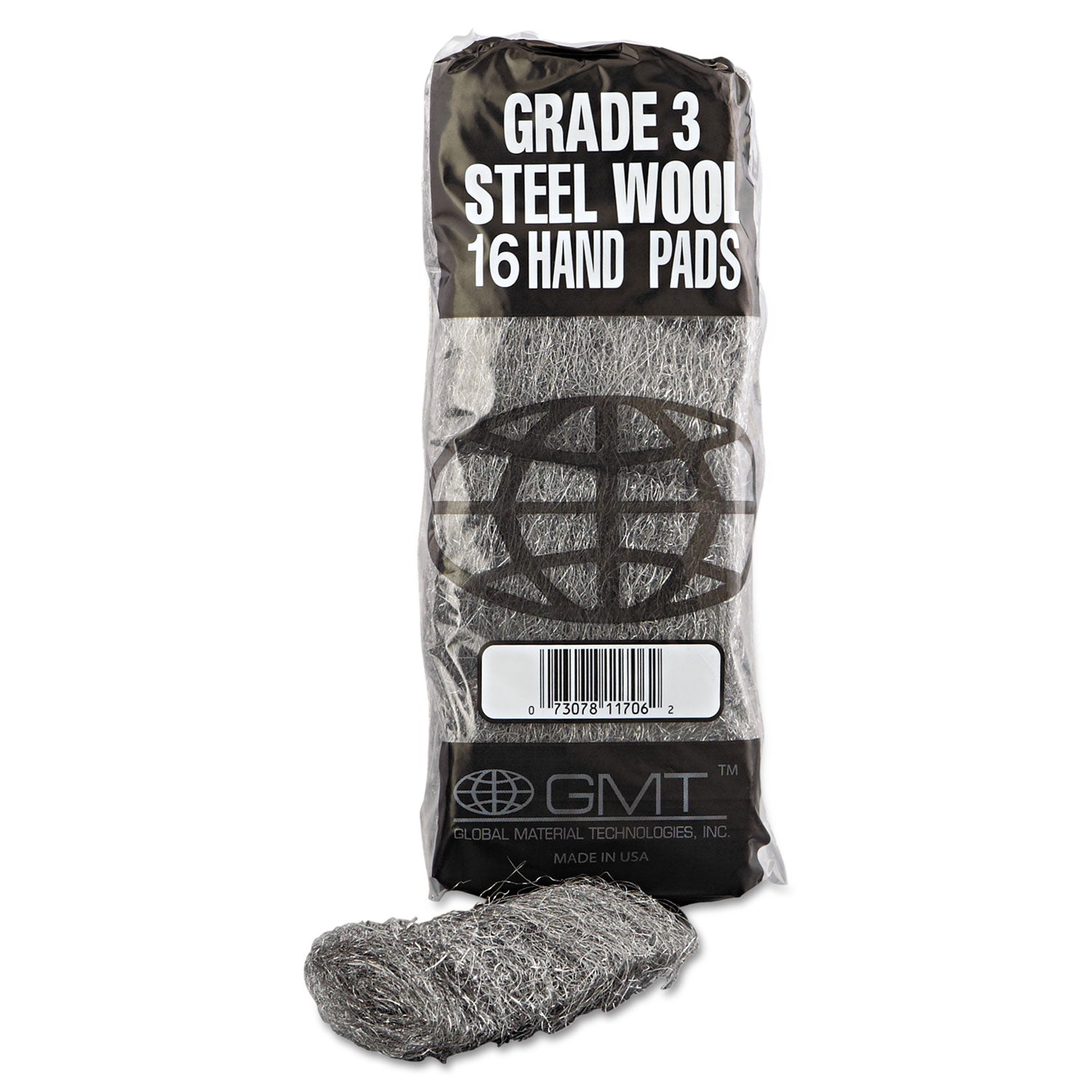 GMT Industrial-Quality Steel Wool Hand Pads, #3 Medium, Steel Gray, 16 Pads/Sleeve, 12 Sleeves/Carton