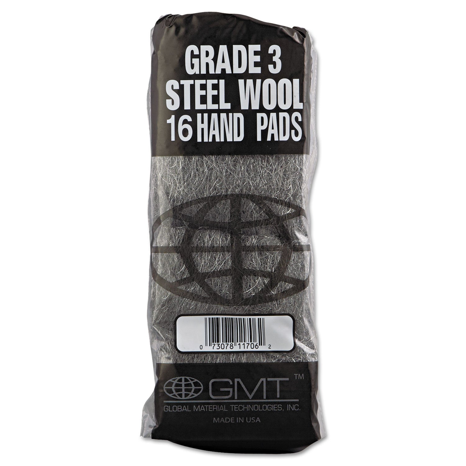 GMT Industrial-Quality Steel Wool Hand Pads, #3 Medium, Steel Gray, 16 Pads/Sleeve, 12 Sleeves/Carton