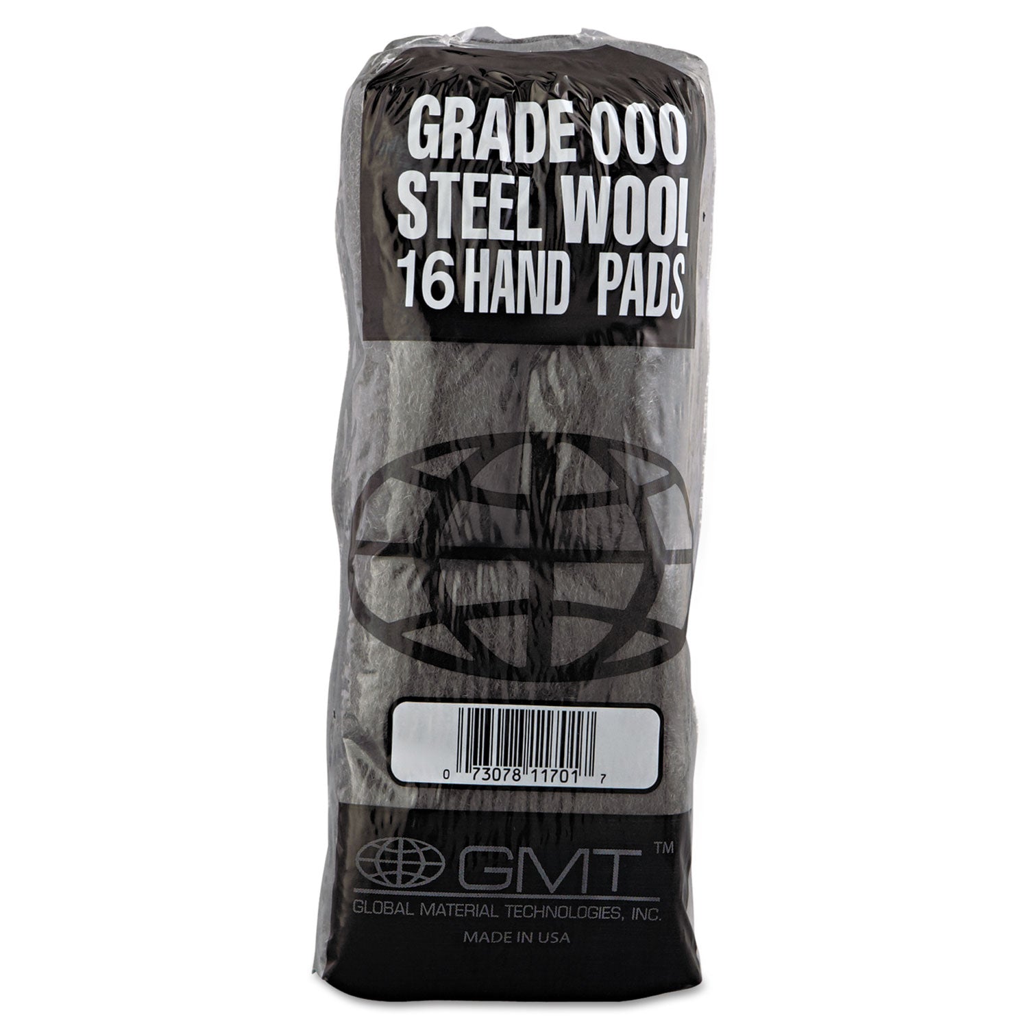 GMT Industrial-Quality Steel Wool Hand Pads, #000 Extra Fine, Steel Gray, 16 Pads/Sleeve, 12 Sleeves/Carton