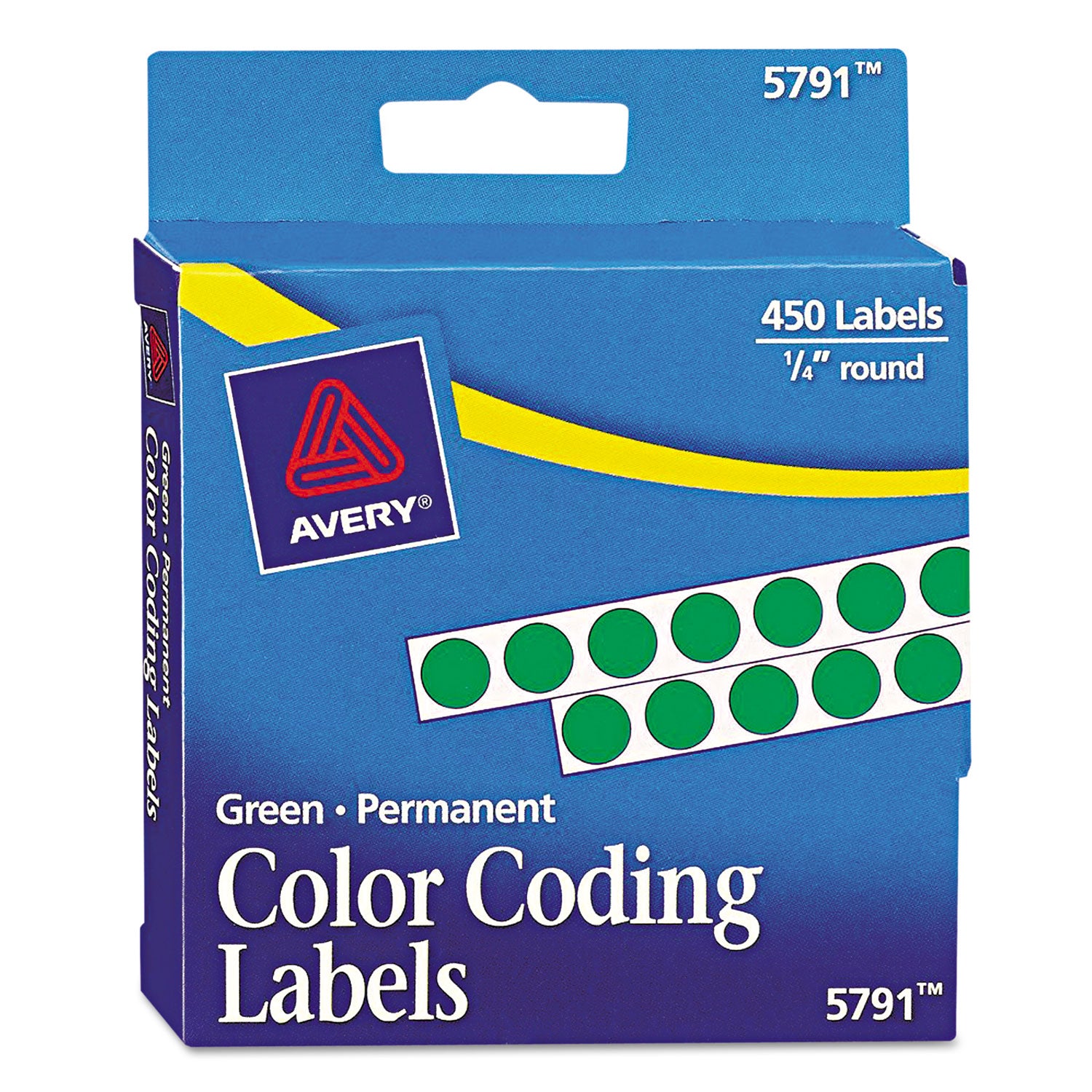 Avery® Handwrite-Only Permanent Self-Adhesive Round Color-Coding Labels in Dispensers, 0.25" dia, Green, 450/Roll, (5791)