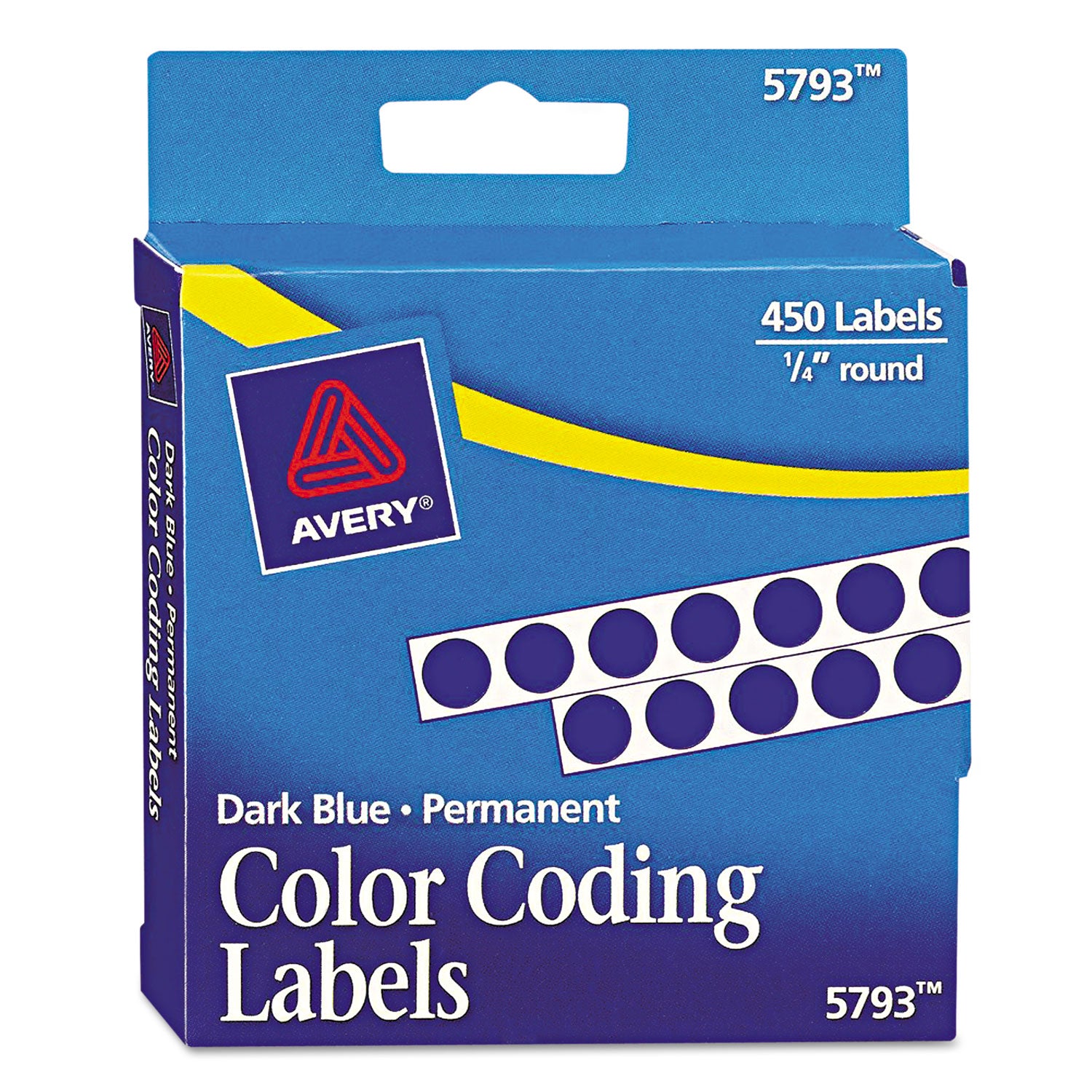 Avery® Handwrite-Only Permanent Self-Adhesive Round Color-Coding Labels in Dispensers, 0.25" dia, Dark Blue, 450/Roll, (5793)