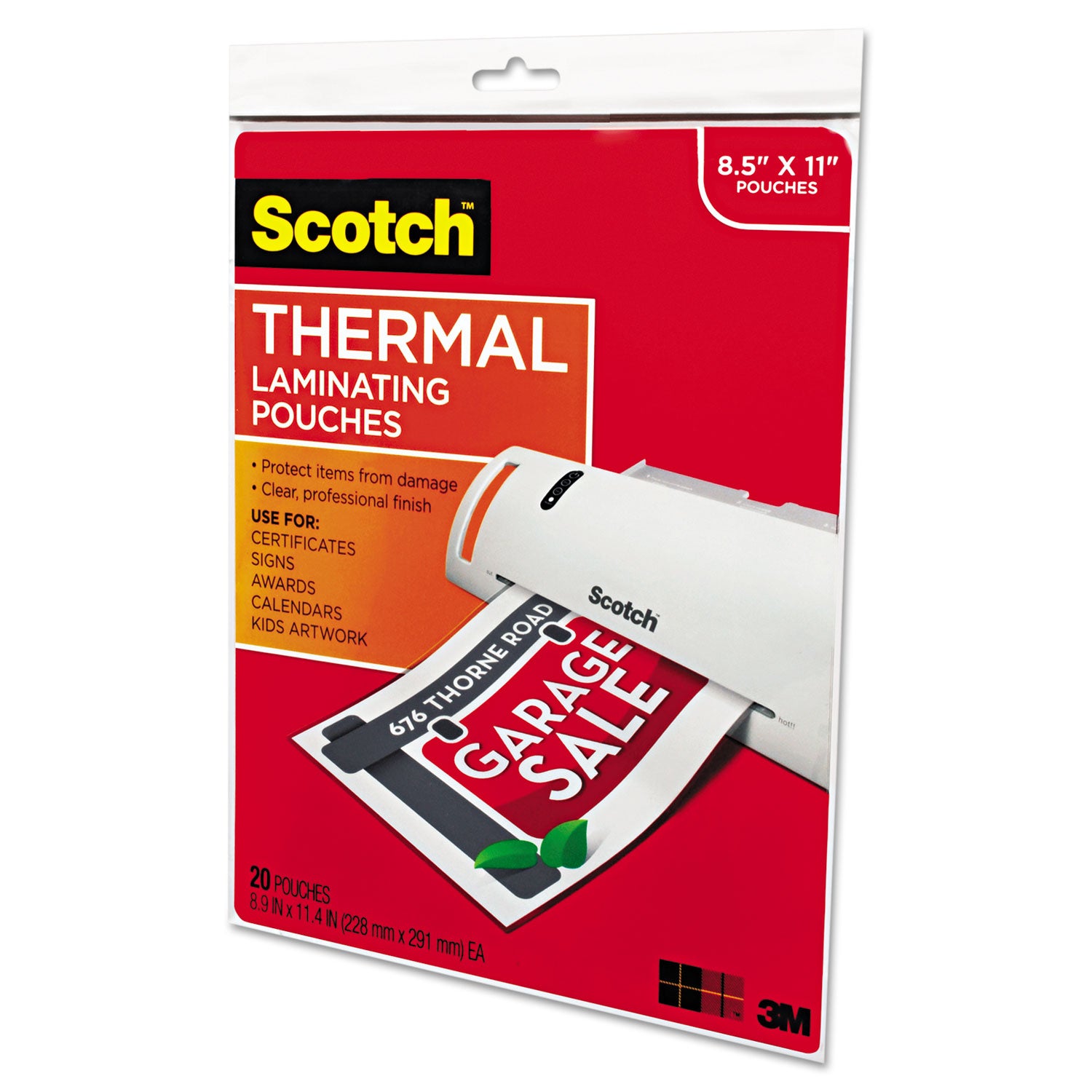 Scotch™ Laminating Pouches, 3 mil, 9" x 11.5", Gloss Clear, 20/Pack