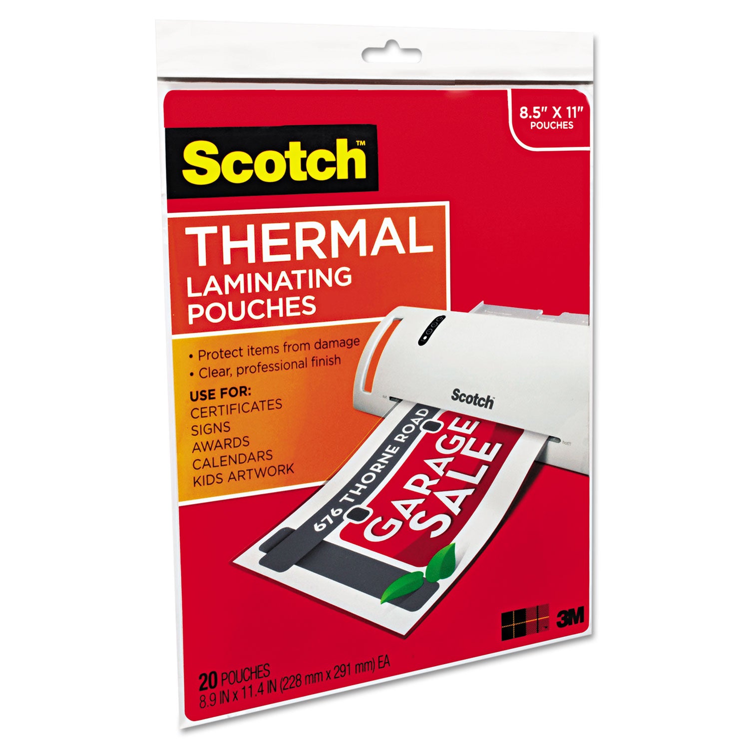 Scotch™ Laminating Pouches, 3 mil, 9" x 11.5", Gloss Clear, 20/Pack