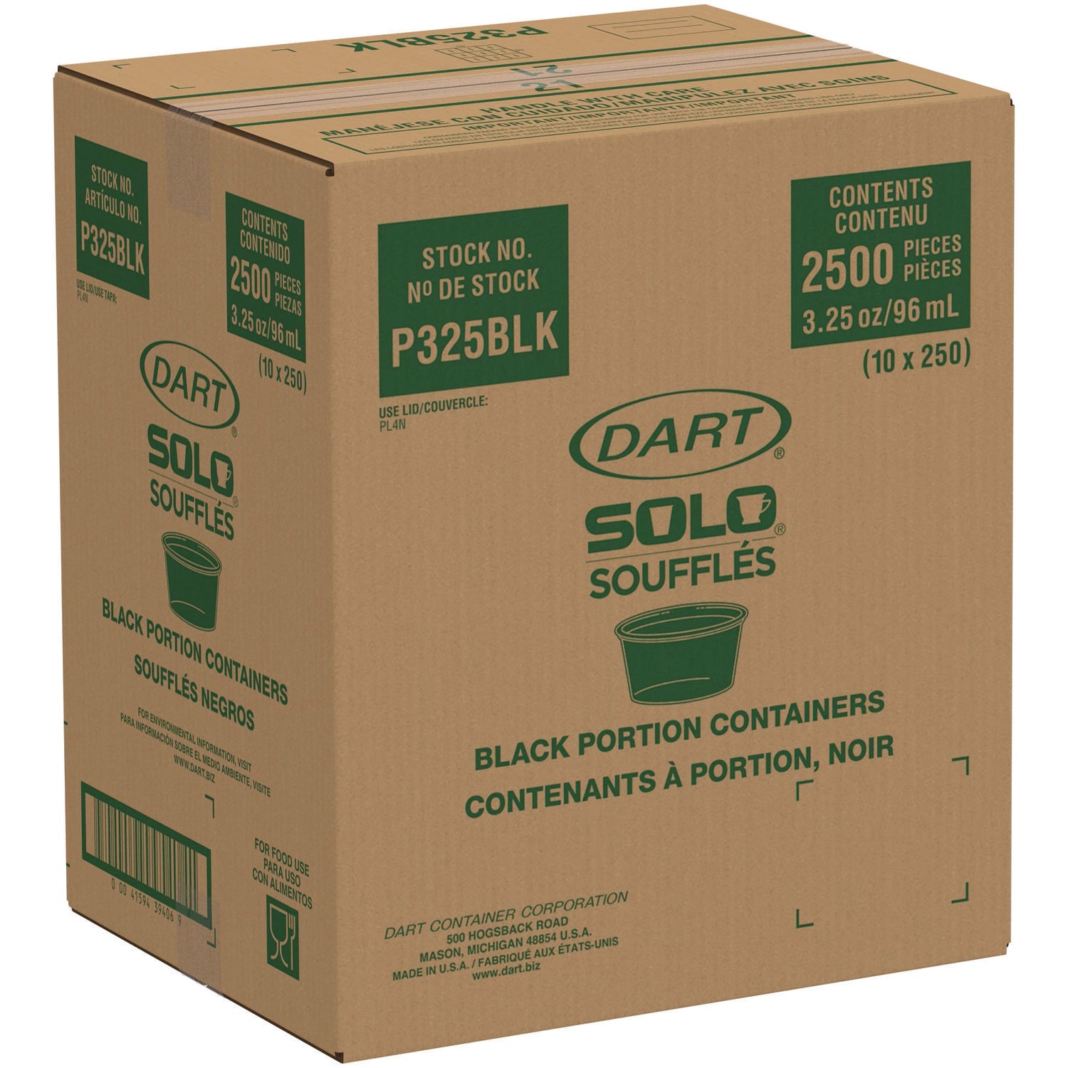 Dart® Polystyrene Portion Cups, 3.25 oz, Black, 250/Bag, 10 Bags/Carton