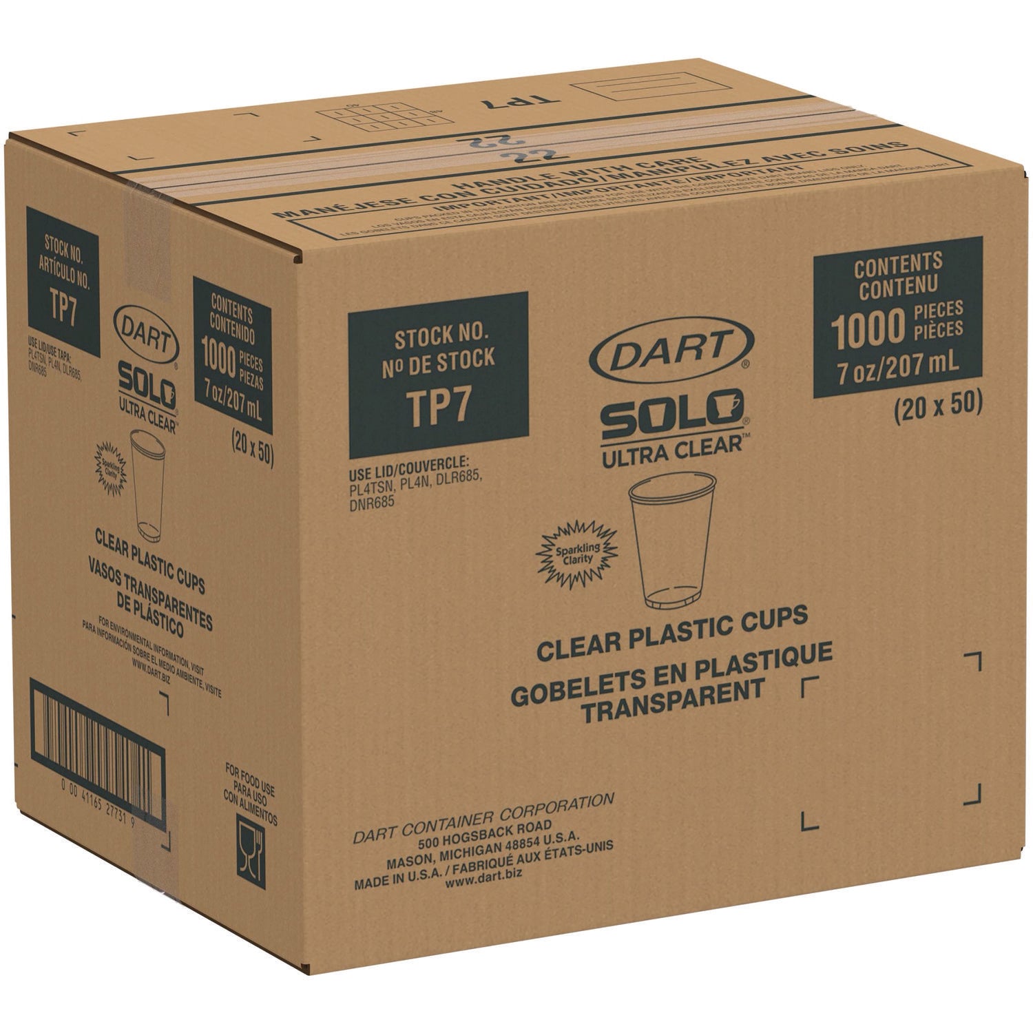 Dart® Ultra Clear PETE Cold Cups, 7 oz, Clear, 50/Pack