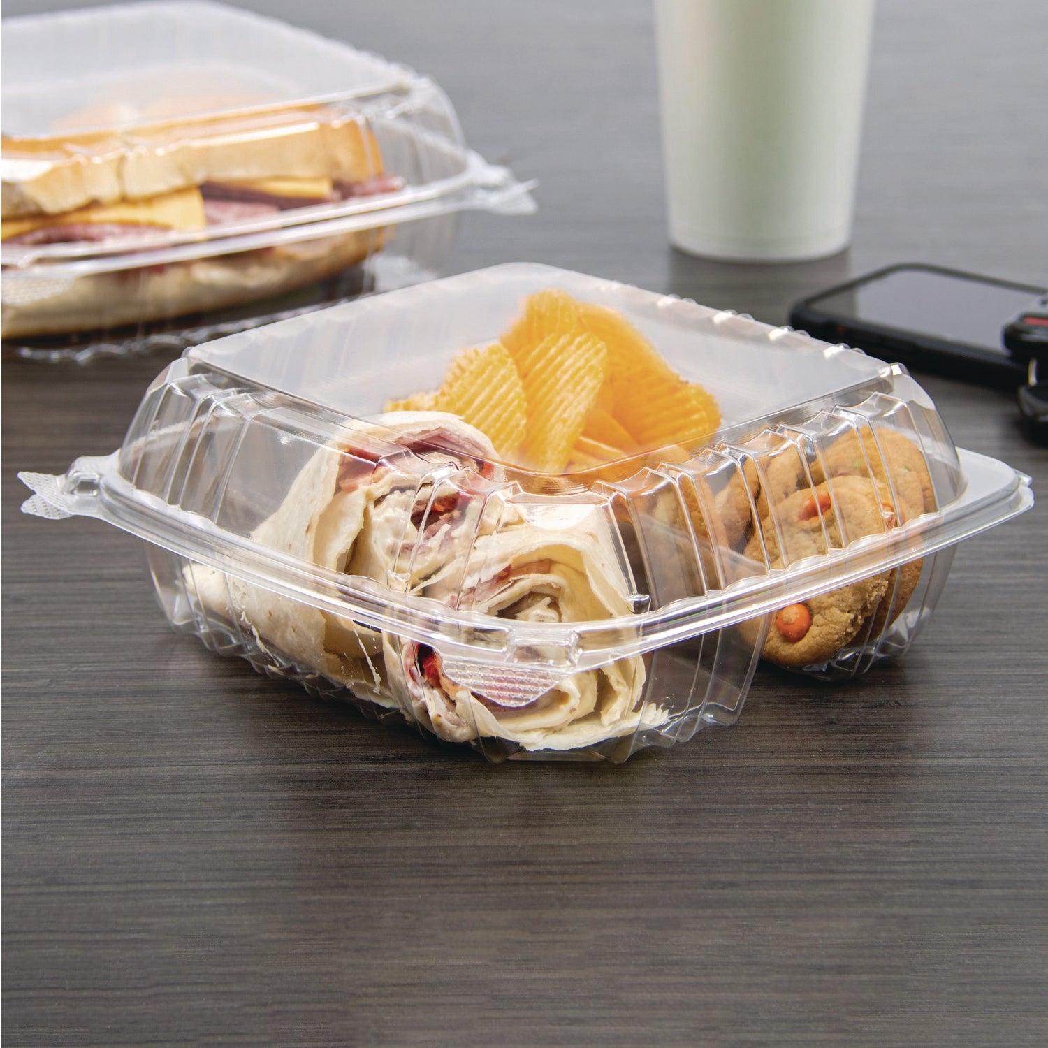 Dart® ClearSeal Hinged-Lid Plastic Containers, 8.25 x 8.25 x 3, Clear, Plastic, 125/Pack, 2 Packs/Carton