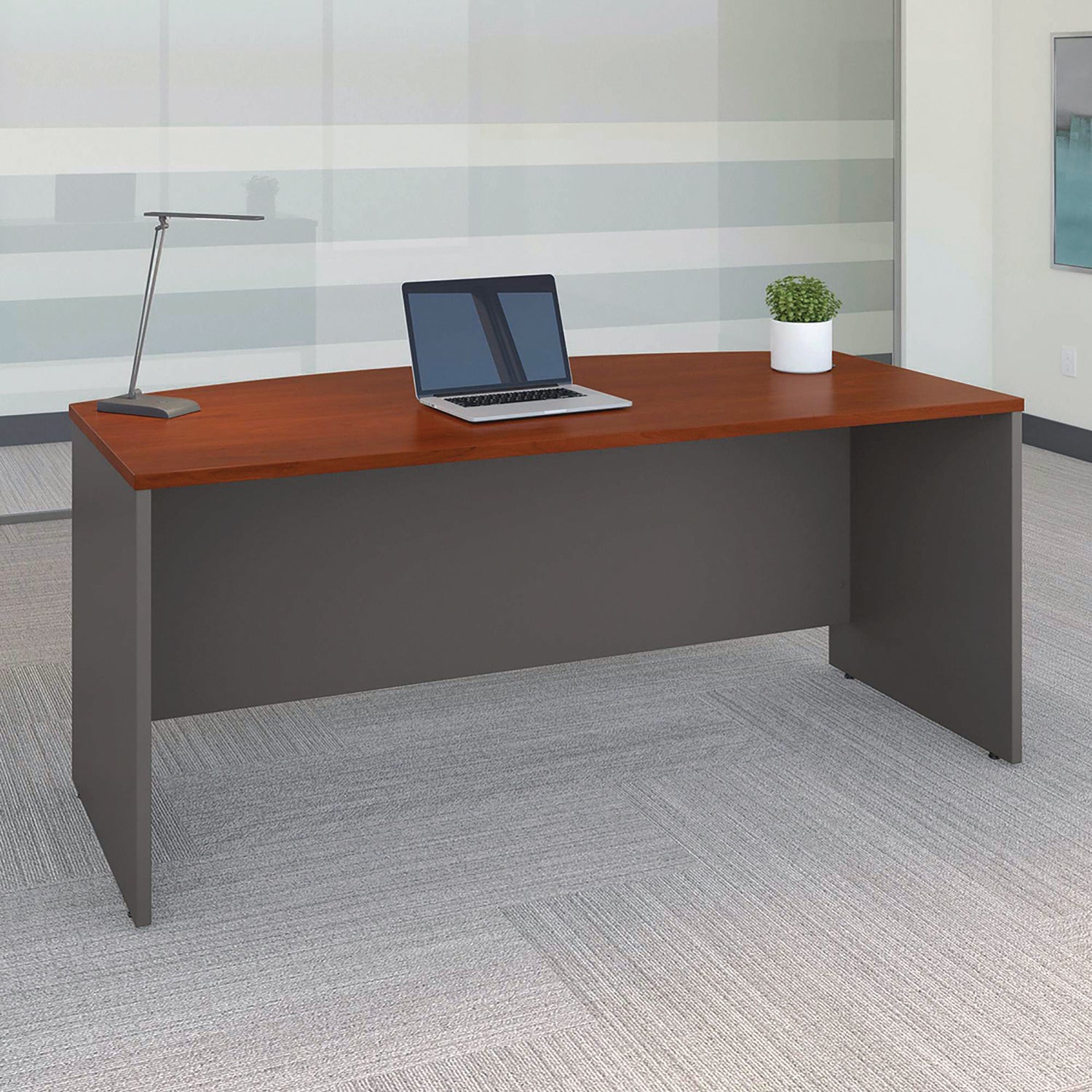 Bush® Series C Collection Bow Front Desk, 71.13" x 36.13" x 29.88", Hansen Cherry/Graphite Gray