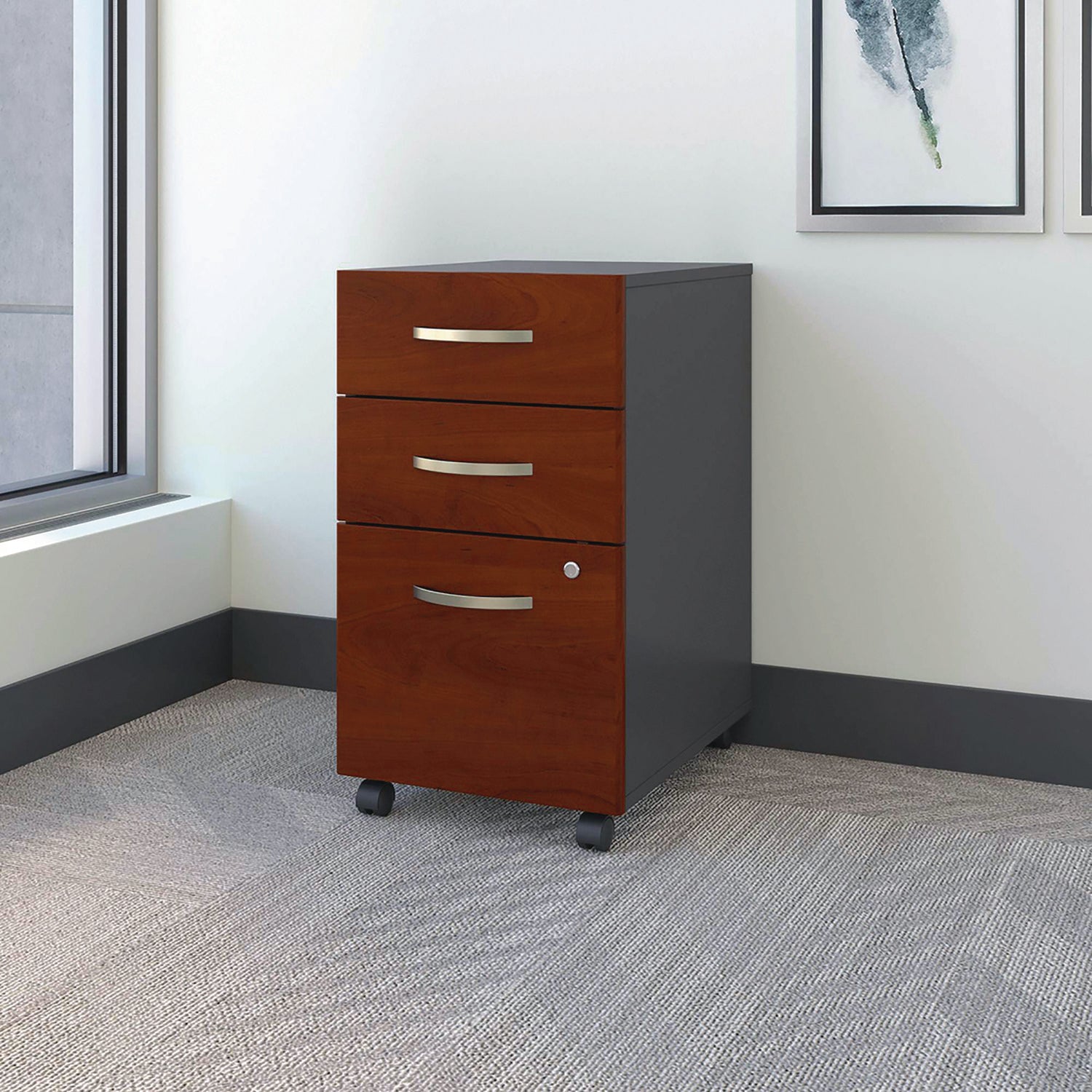 Bush® Series C Mobile Pedestal File, Left/Right, 3-Drawers: Box/Box/File, Legal/Letter/A4/A5, Cherry/Gray, 15.75" x 20.25" x 27.88"