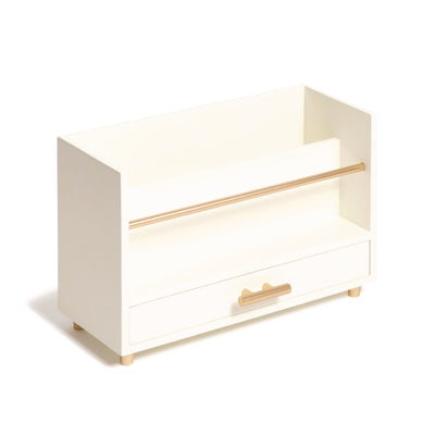 U Brands Juliet Desk Organizer, 3 Compartments, 1 Drawer, 9.5" x 4.2" x 4.9", White/Gold, Wood/Metal Flipcost Flipcost