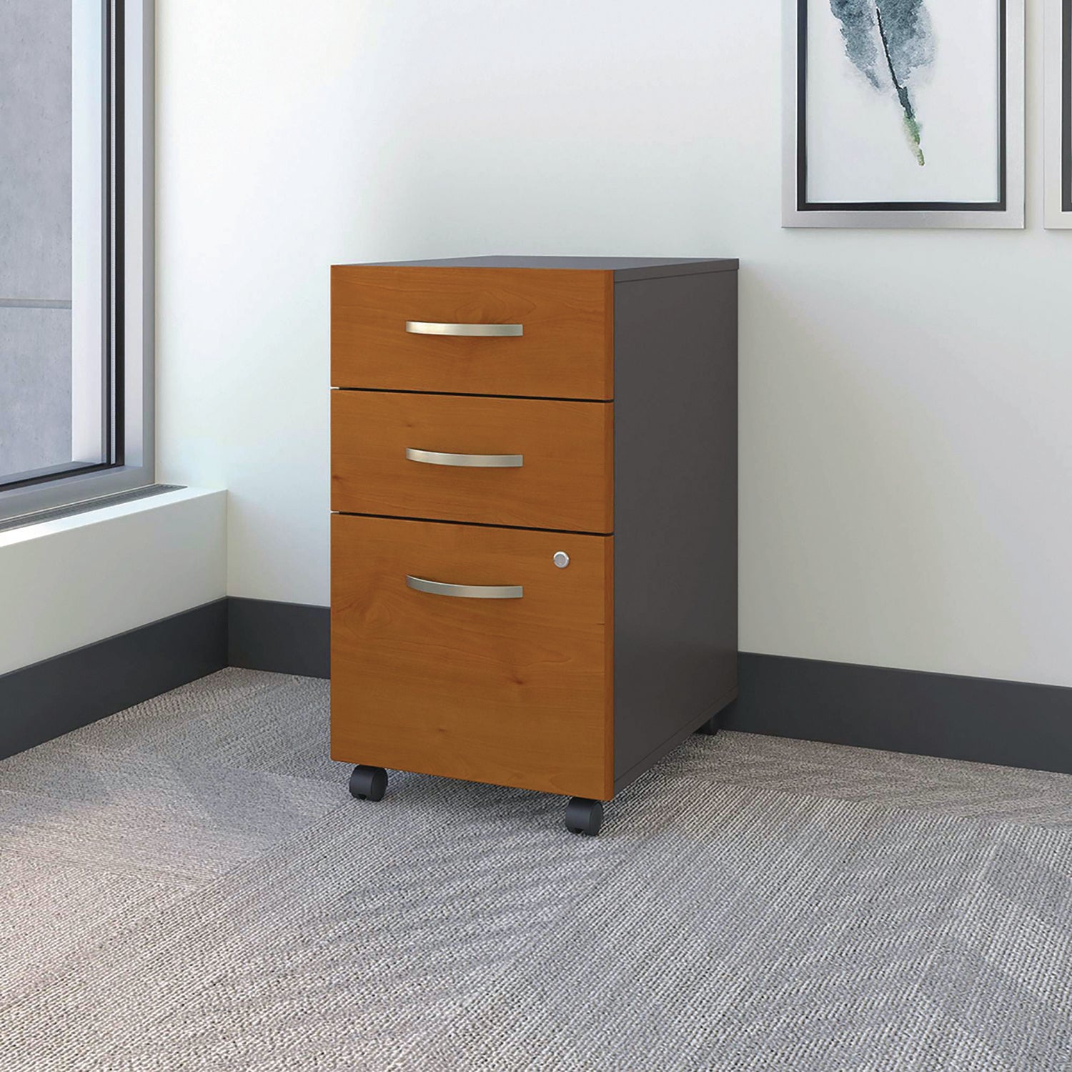 Bush® Series C Mobile Pedestal File, Left/Right, 3-Drawers: Box/Box/File, Legal/Letter/A4/A5, Cherry/Gray, 15.75" x 20.25" x 27.88"