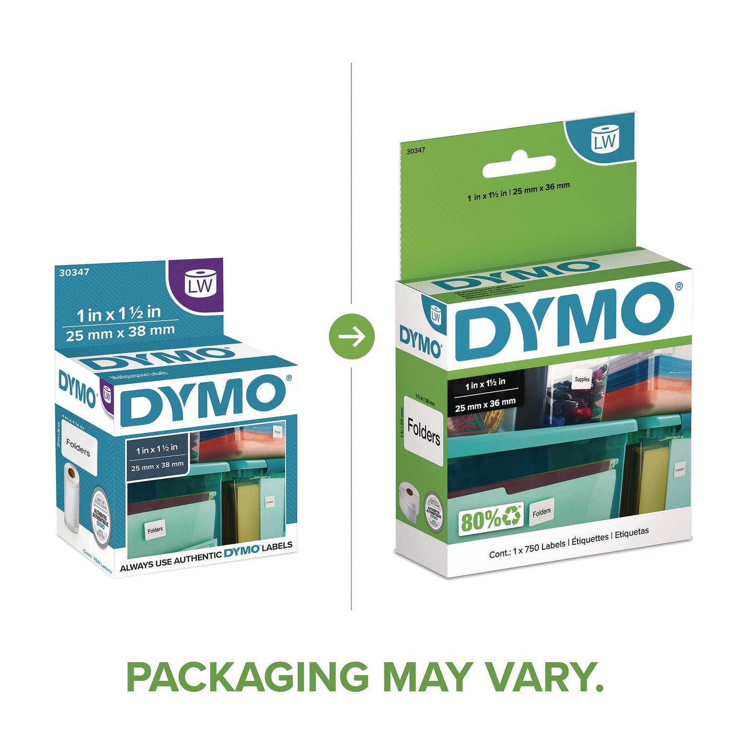 DYMO® LW Multipurpose Labels, 1" x 1.5", White, 750 Labels/Roll