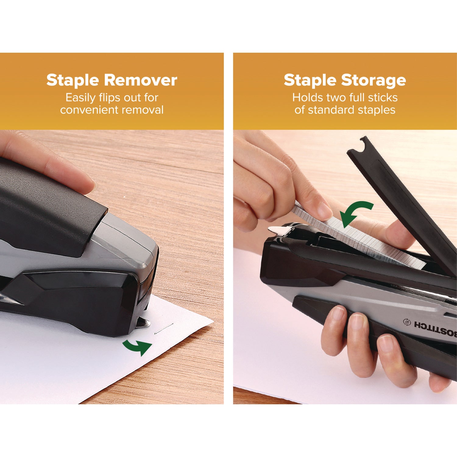 Bostitch® InPower One-Finger Eco-Friendly Desktop Stapler, 25-Sheet Capacity, Black/Gray