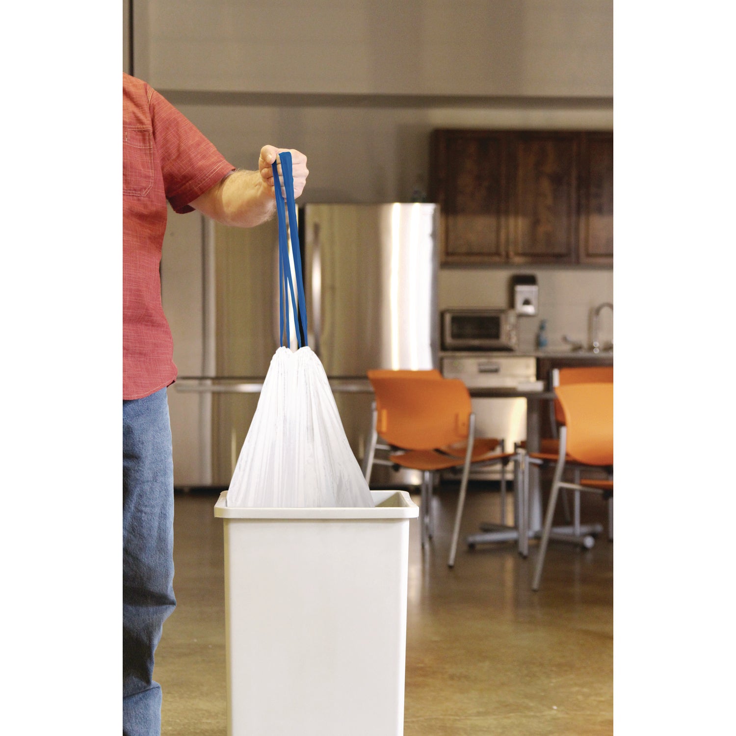 BlueCollar Drawstring Trash Bags, Drawstring, 13 gal, 24" x 28", White, 40 Bags/Roll, 2 Rolls/Box