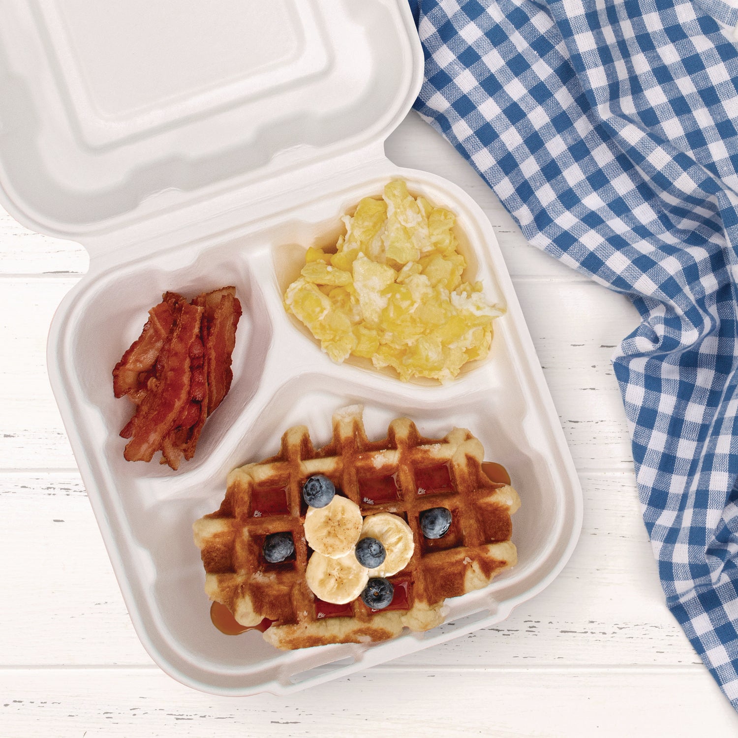 Dart® Compostable Fiber Hinged Trays, ProPlanet Seal, 3-Compartment, 8.03 x 8.4 x 1.93, Ivory, Molded Fiber, 200/Carton