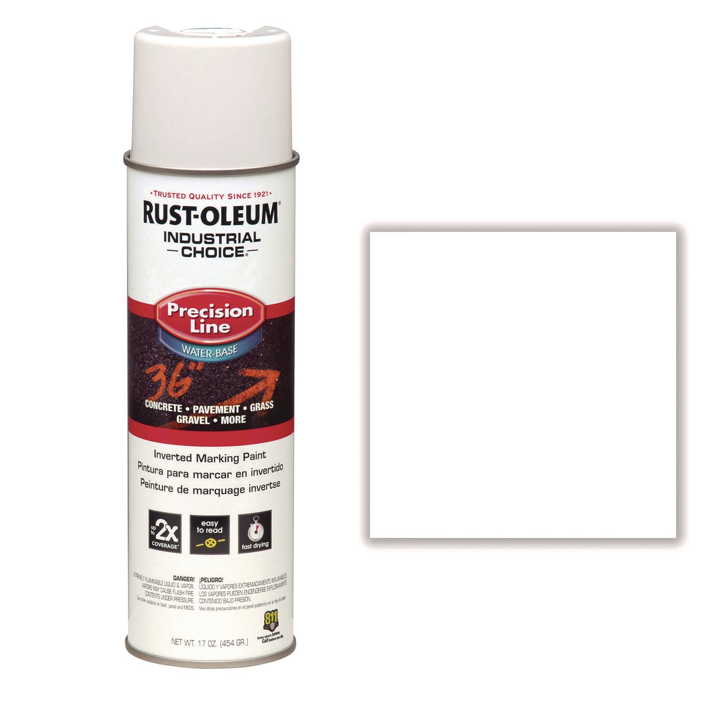 Rust-Oleum® Industrial Choice M1800 System Water-Based Precision Line Marking Paint, Flat White, 17 oz Aerosol Can, 12/Carton