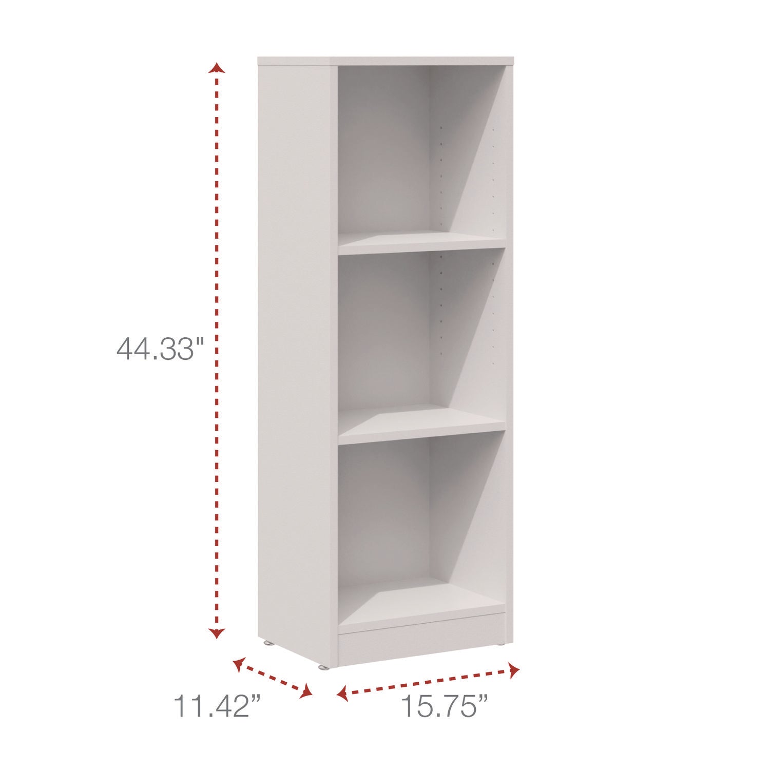 Workspace by Alera® Three-Shelf Narrow-Footprint Bookcase, 15.75" x 11.42" x 44.33", White