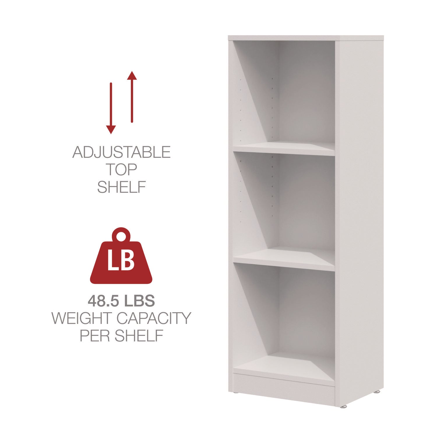 Workspace by Alera® Three-Shelf Narrow-Footprint Bookcase, 15.75" x 11.42" x 44.33", White