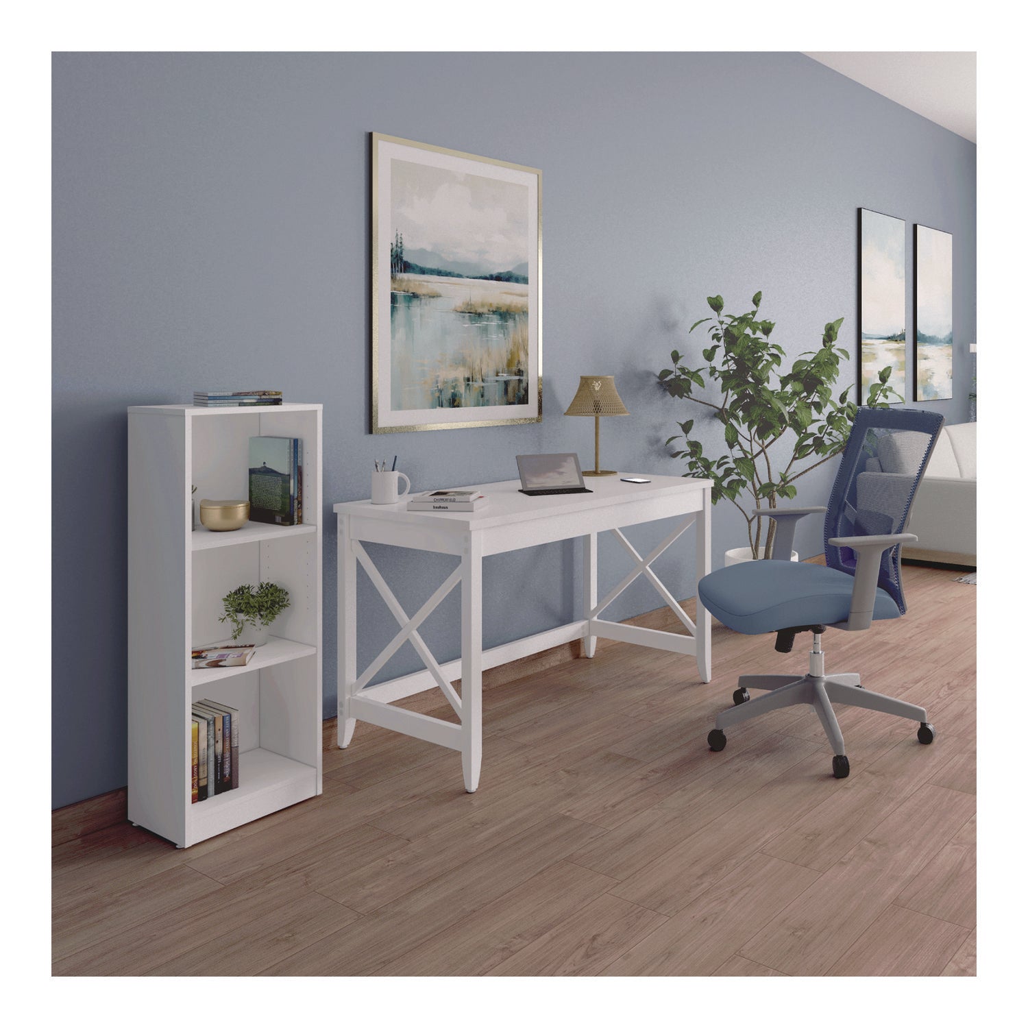 Workspace by Alera® Three-Shelf Narrow-Footprint Bookcase, 15.75" x 11.42" x 44.33", White