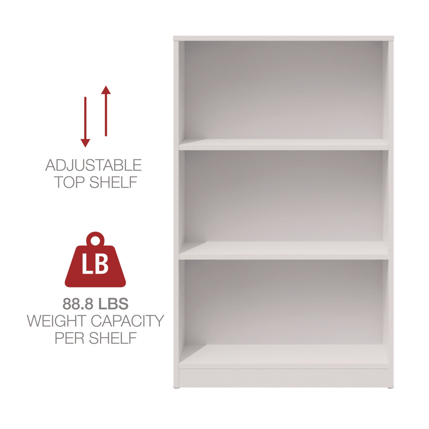 Workspace by Alera® Three-Shelf Bookcase, 27.56" x 11.42" x 44.33", White