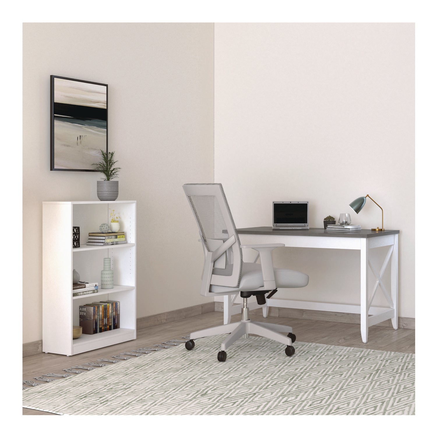 Workspace by Alera® Three-Shelf Bookcase, 27.56" x 11.42" x 44.33", White