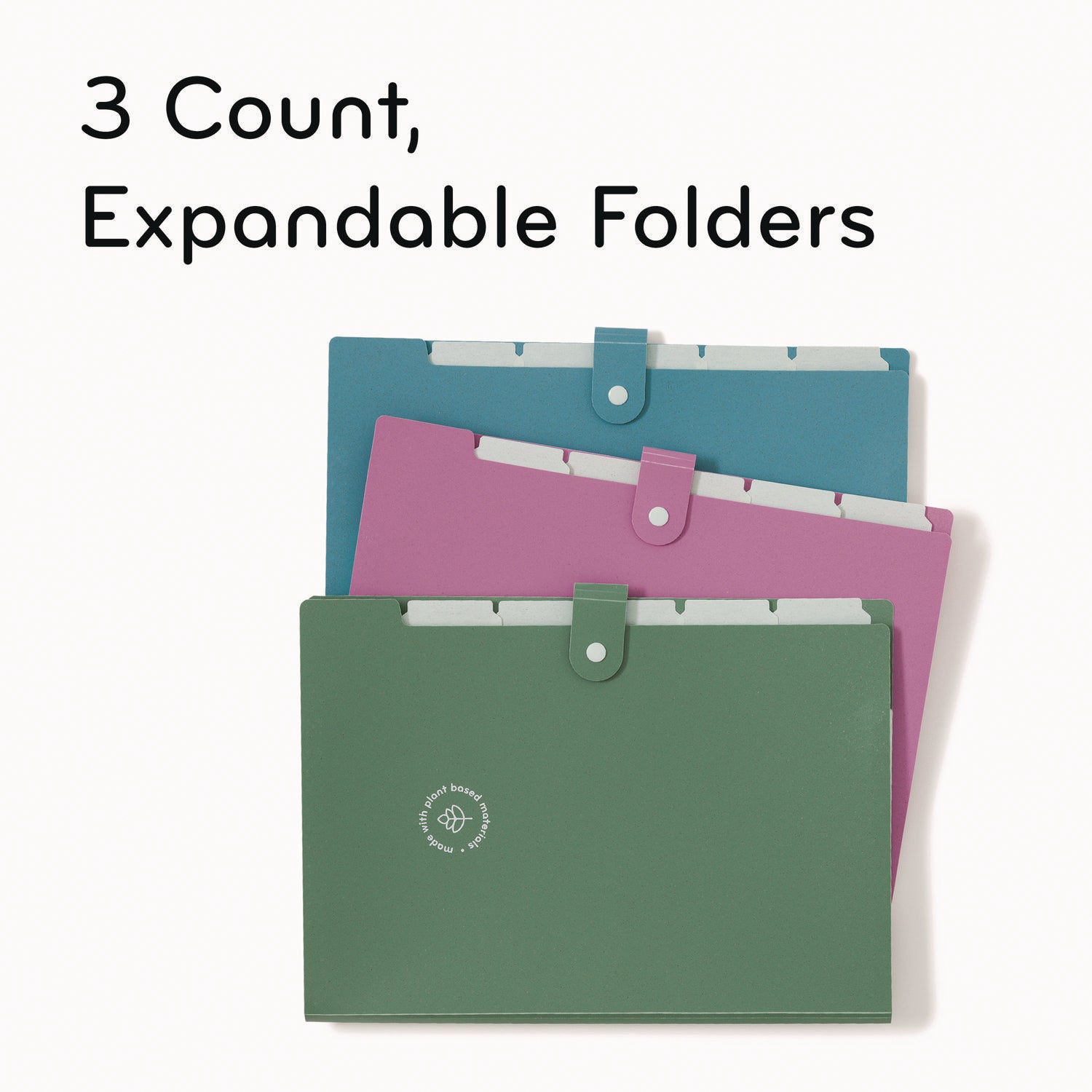 U Brands U-Eco Six-Pocket Expandable Folder, 4.5" Expansion, 6 Sections, Snap Button Closure, 1/6-Cut Tabs, Letter Size, 3/Pack