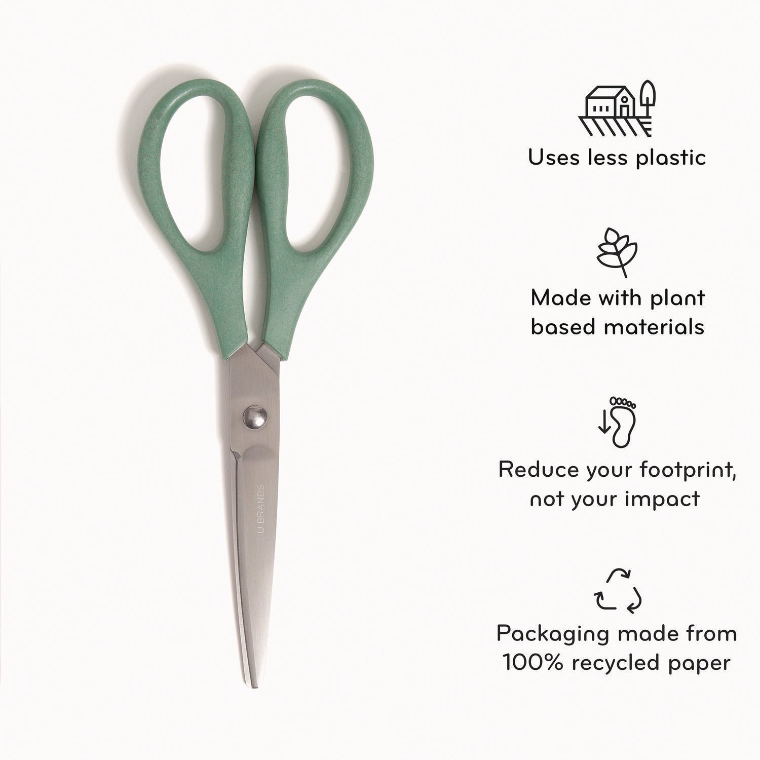 U Brands U-Eco Scissors, 9.45" Long, 3" Cut Length, Straight Assorted Color Handles, 3/Pack