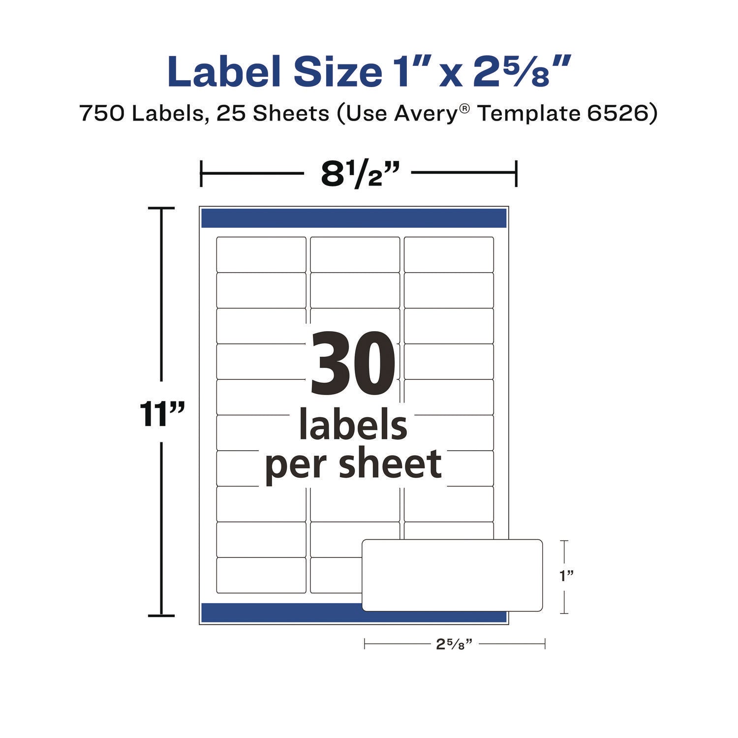 Avery® Glossy White Easy Peel Mailing Labels w/ Sure Feed Technology, Laser Printers, 1 x 2.63, White, 30/Sheet, 25 Sheets/Pack