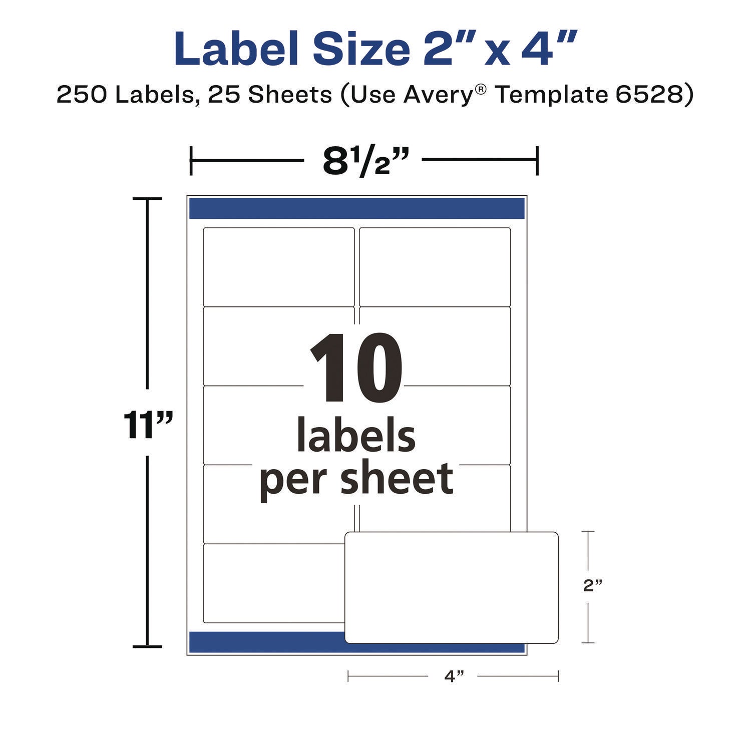 Avery® Glossy White Easy Peel Mailing Labels w/ Sure Feed Technology, Laser Printers, 2 x 4, White, 10/Sheet, 25 Sheets/Pack