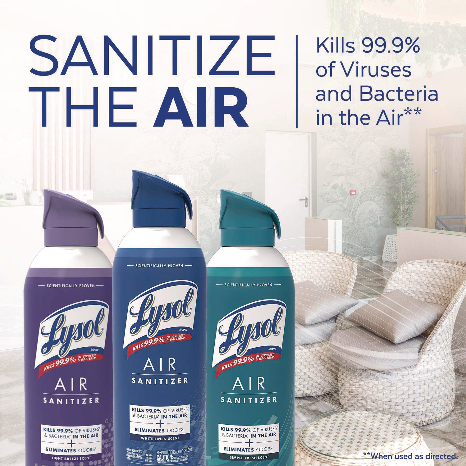 LYSOL® Brand Air Sanitizer Spray, Light Breeze Scent, 10 oz Aerosol Can, 6/Carton