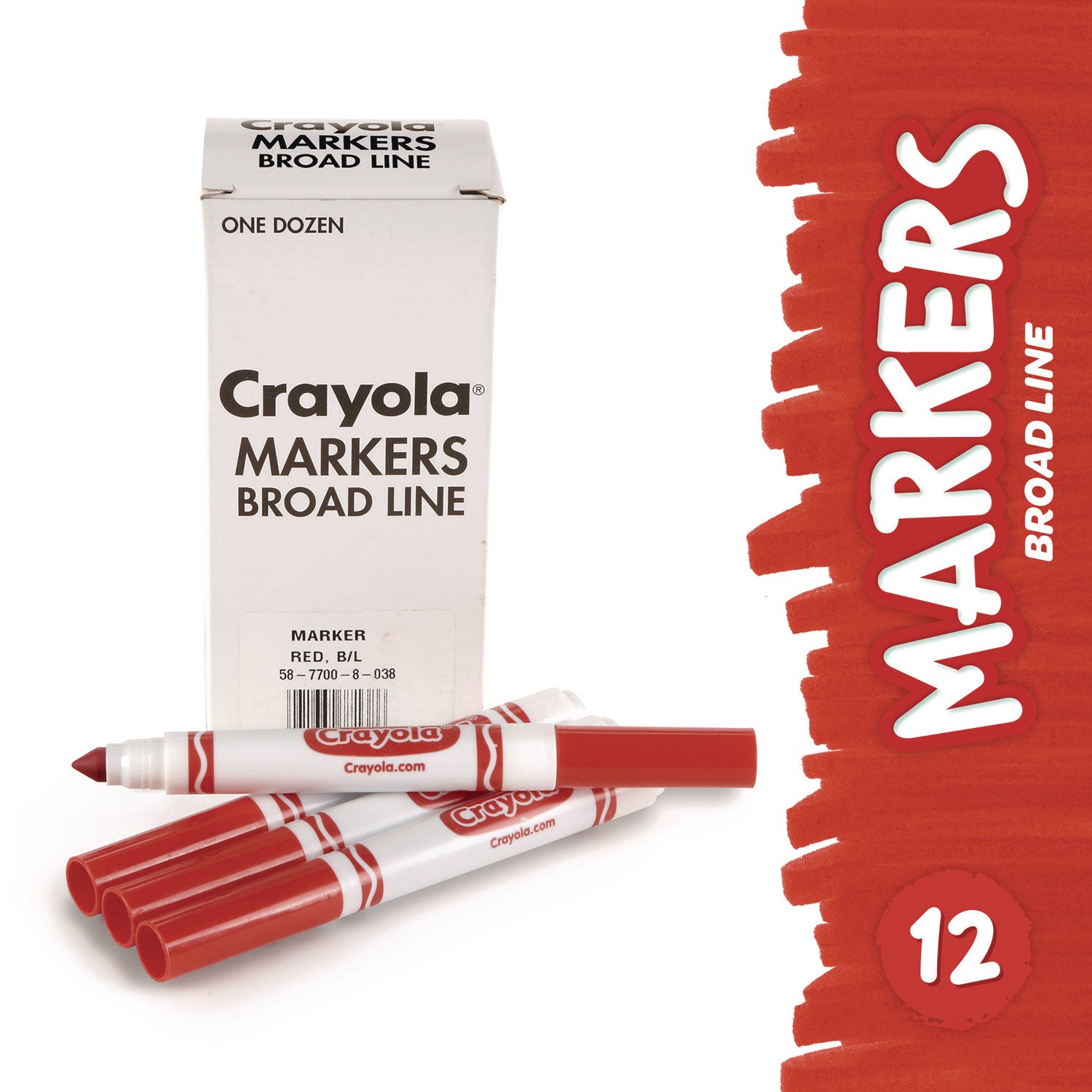 Bulk Broad Line Marker, Broad Bullet Tip, Red, 12/Box Crayola® Flipcost