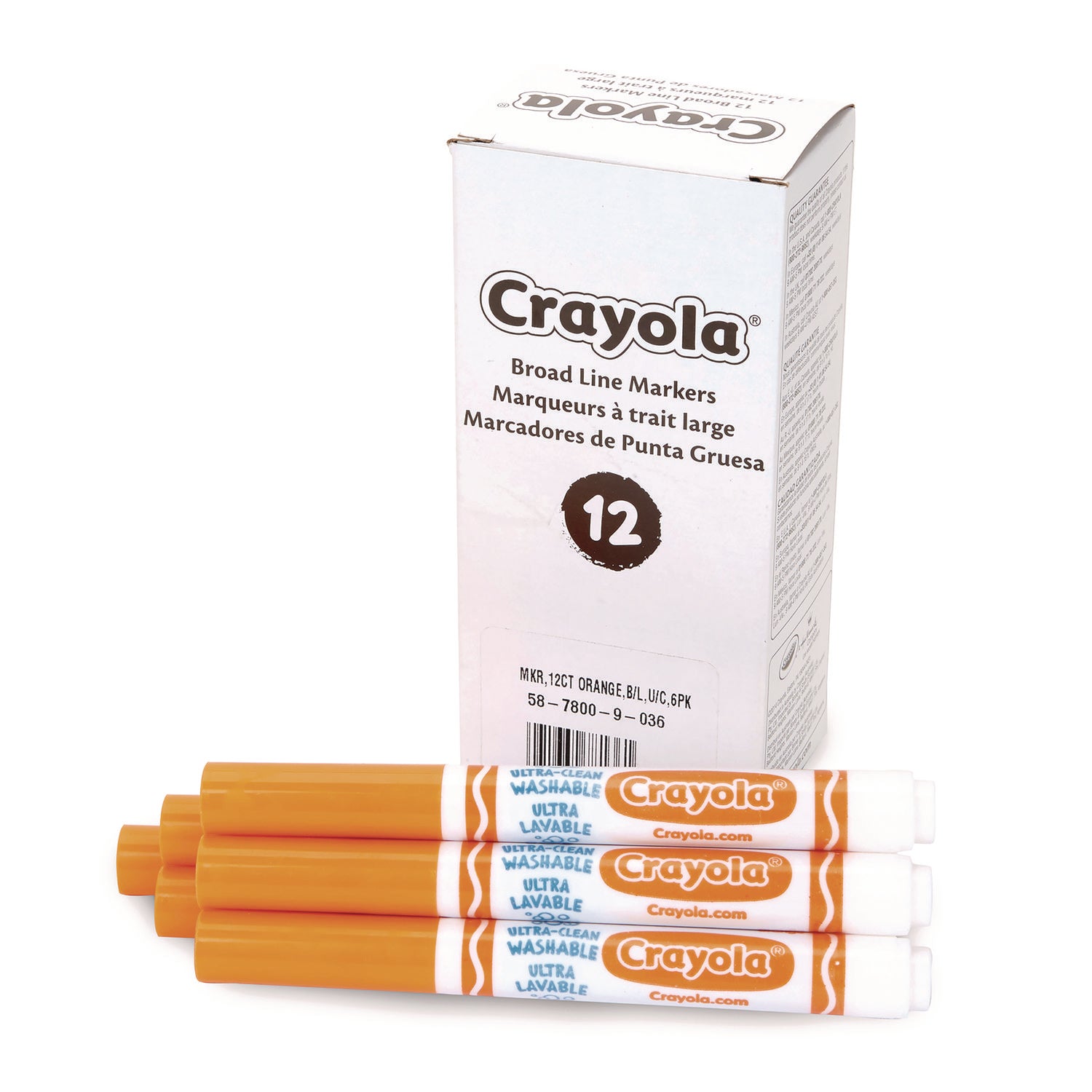 Crayola® Broad Line Washable Markers, Broad Bullet Tip, Orange, 12/Box