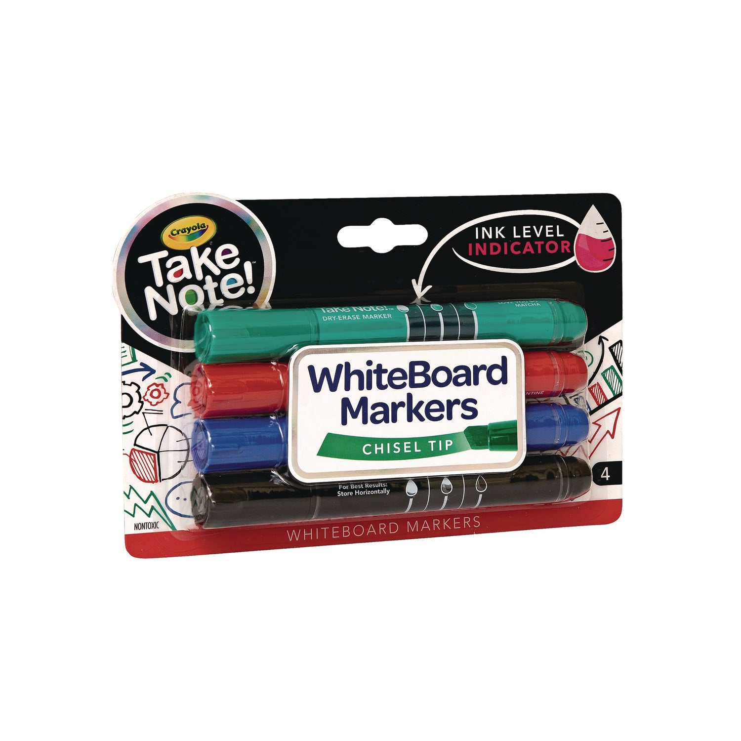 Take Note Dry Erase Markers, Chisel Tip, Assorted Colors, 4/Set