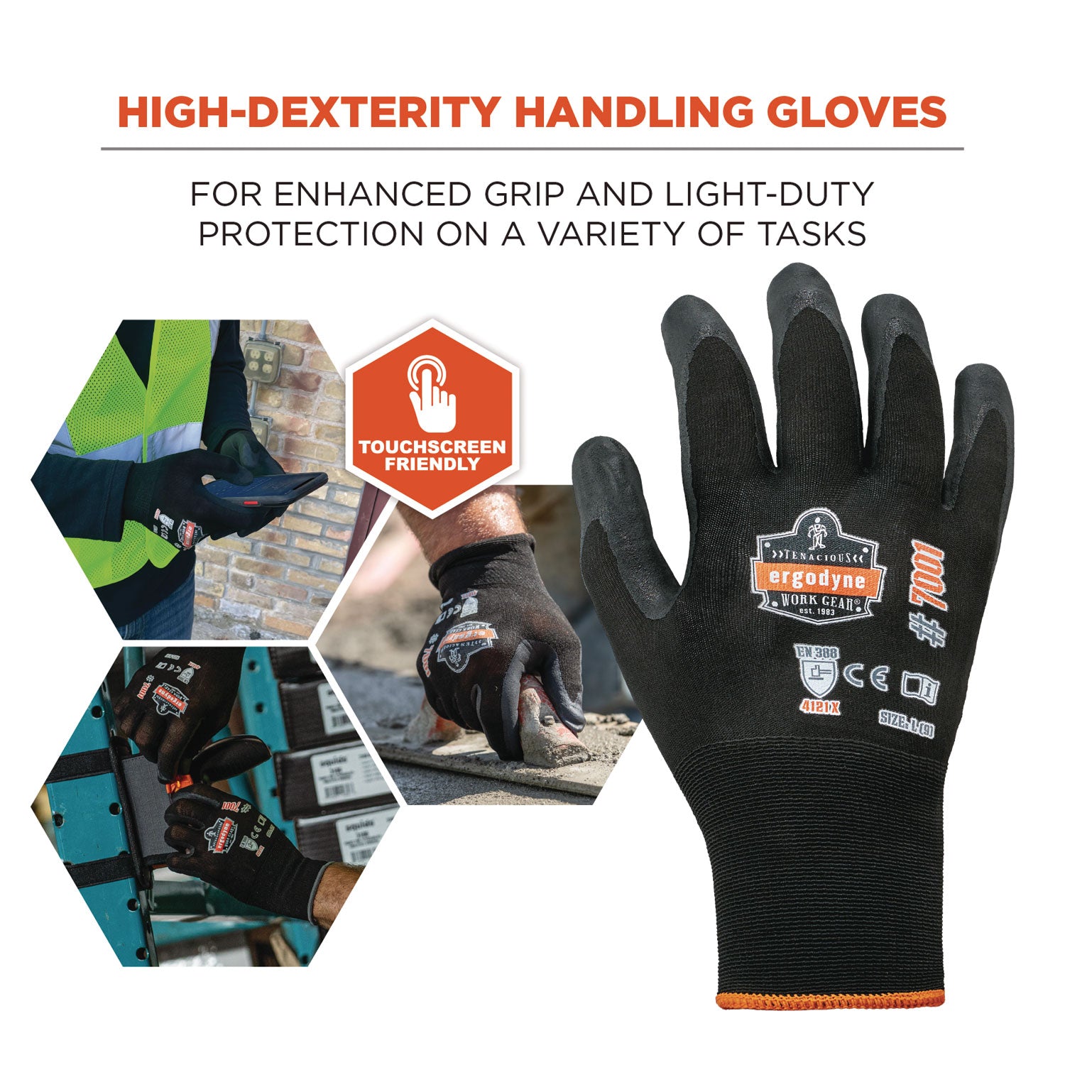 Ergodyne® ProFlex 7001 Nitrile-Coated Gloves, Black, X-Small, 12 Pairs